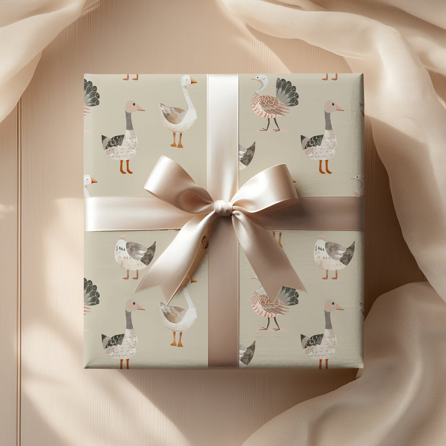 Whimsical Turkey and Duck Neutral Gift Wrapping Paper - Gift Wrap, Baby Shower Gift Paper, Holiday Gift Wrap, Birthday Wrap, Kids Gift