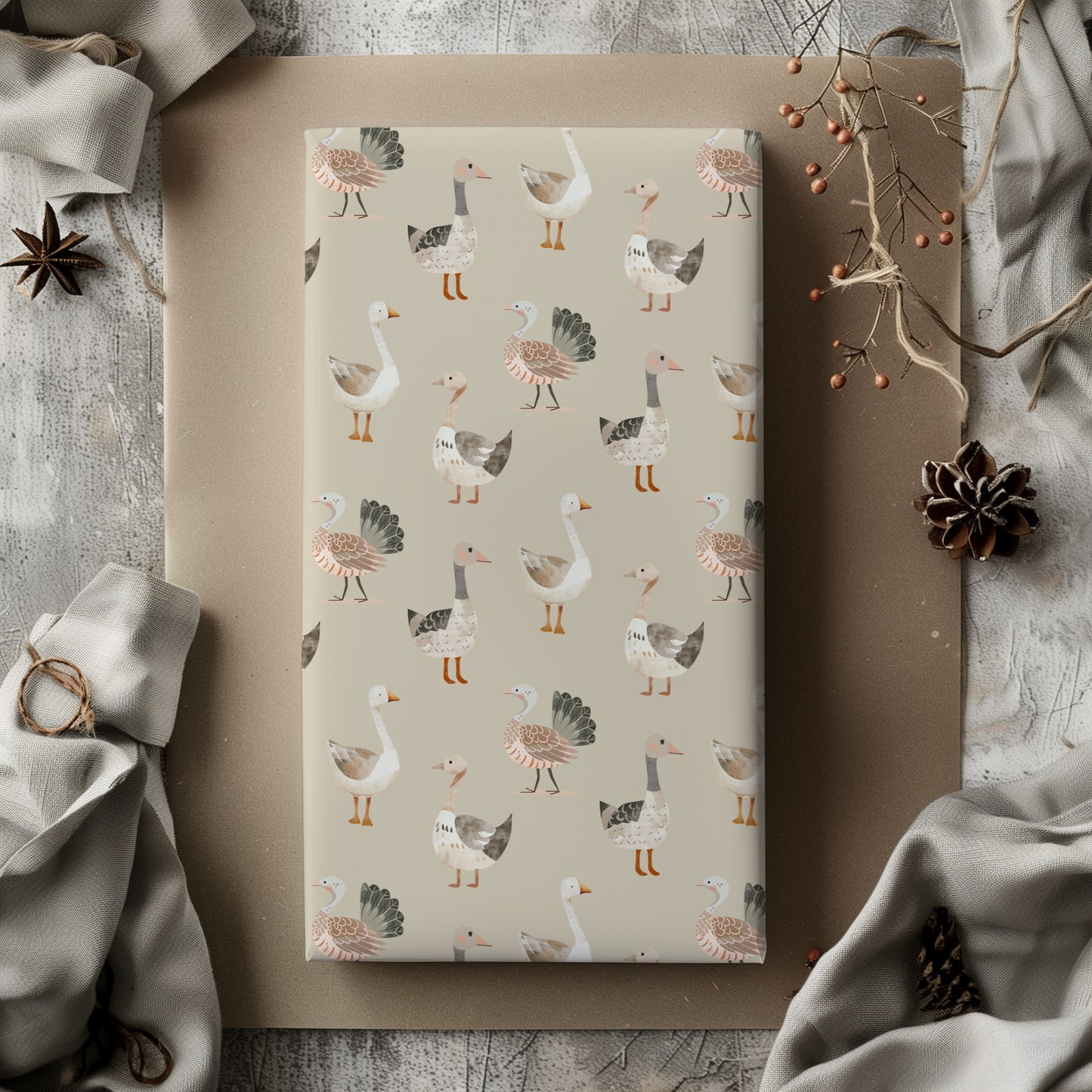 Whimsical Turkey and Duck Neutral Gift Wrapping Paper - Gift Wrap, Baby Shower Gift Paper, Holiday Gift Wrap, Birthday Wrap, Kids Gift