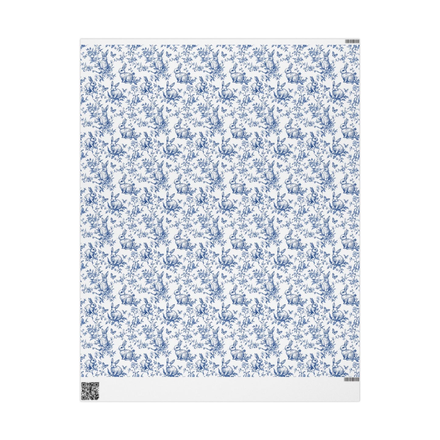 Blue Floral Bunny Toile Vintage Gift Wrapping Paper - Luxury Durable Gift Wrap, Easter, Spring, Baby Shower, Elegant Holiday