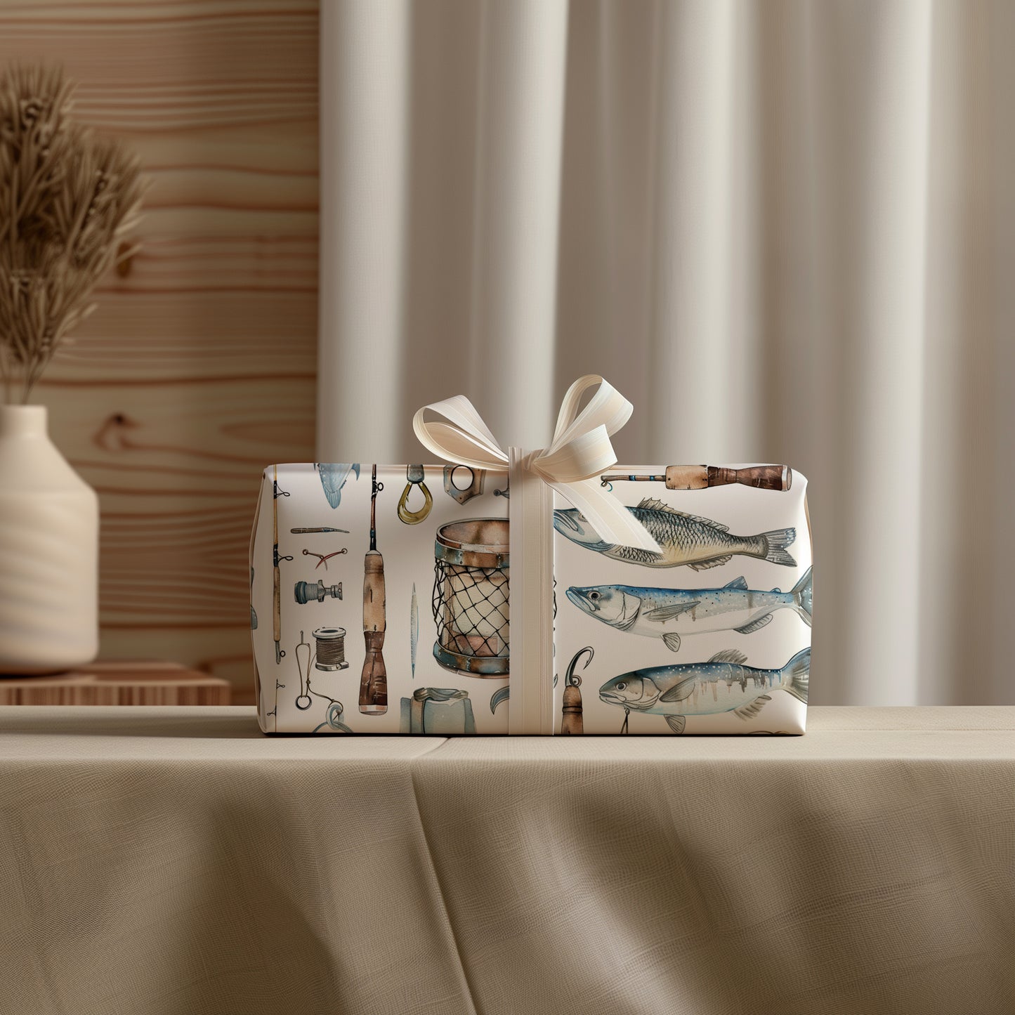 Fisherman Gift Wrapping Paper - Fishing Gift, Father's Day, Gift for Him, Americana Gift Wrap, Holiday Gift for Dad
