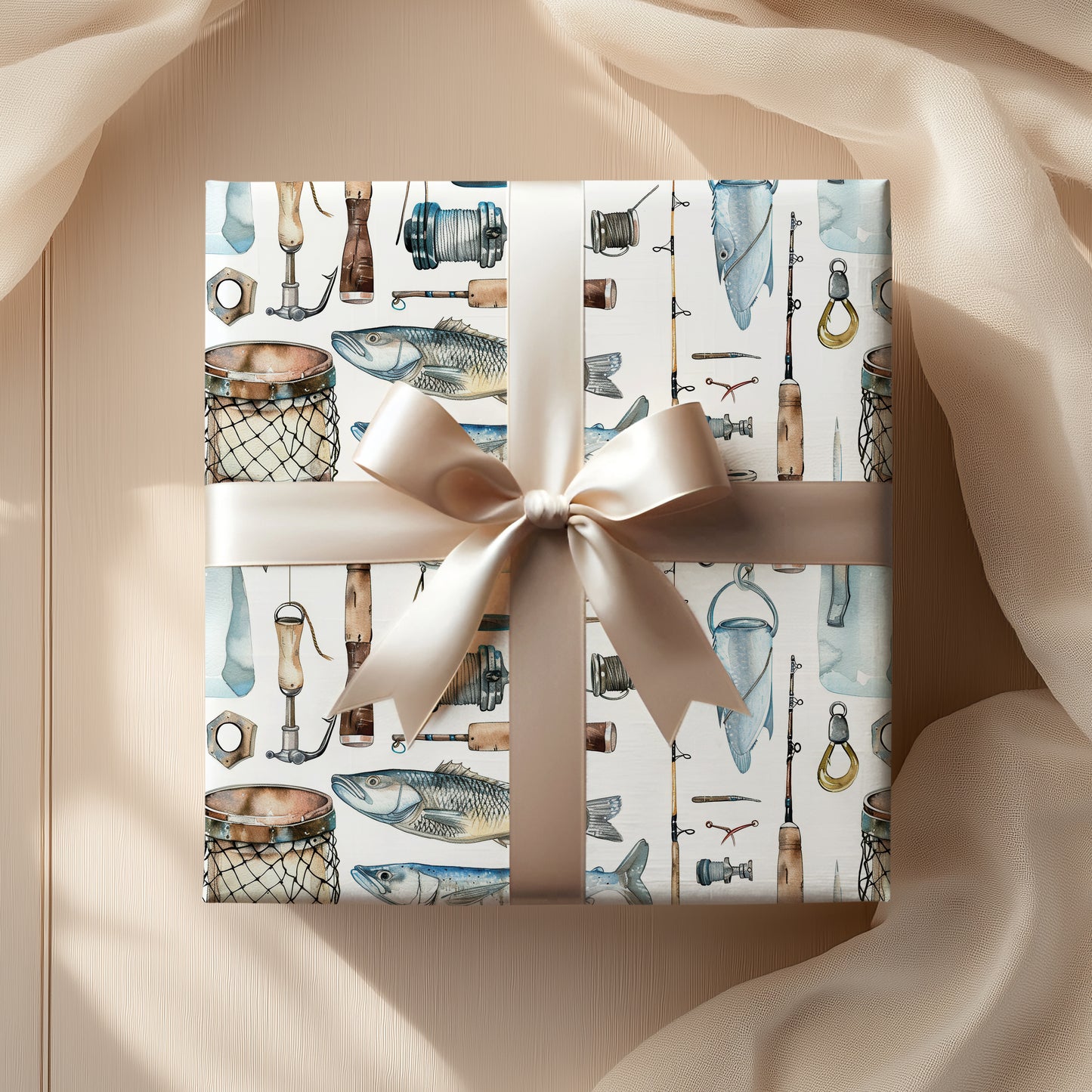 Fisherman Gift Wrapping Paper - Fishing Gift, Father's Day, Gift for Him, Americana Gift Wrap, Holiday Gift for Dad