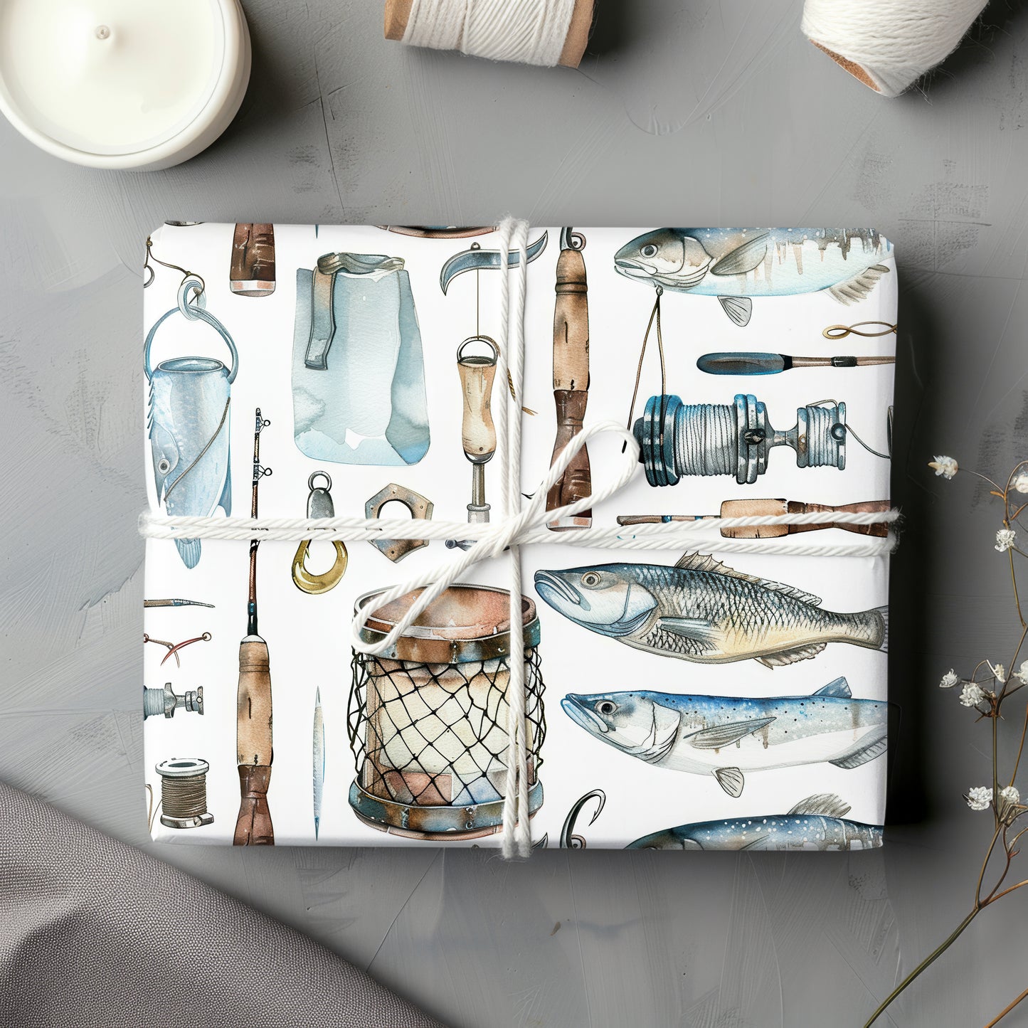 Fisherman Gift Wrapping Paper - Fishing Gift, Father's Day, Gift for Him, Americana Gift Wrap, Holiday Gift for Dad