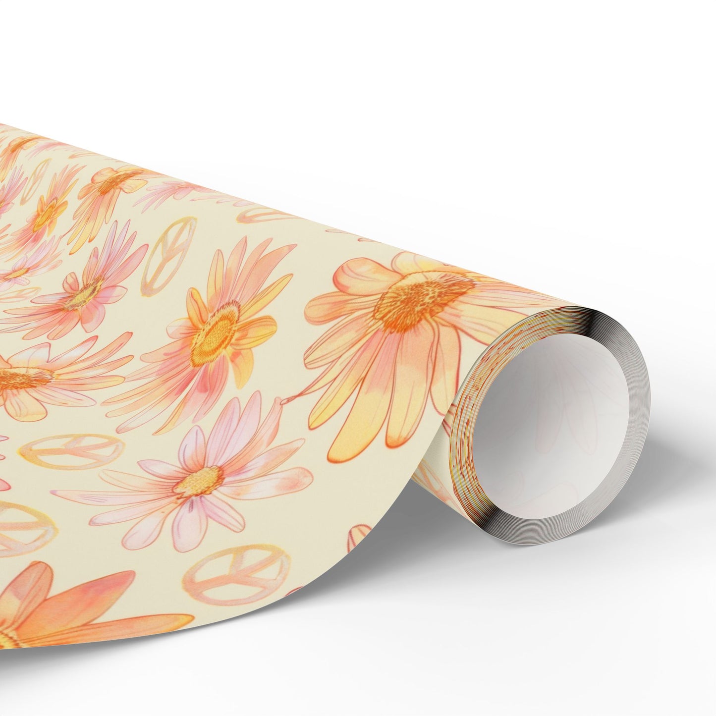 Retro Daisy Floral and Peace Sign Gift Wrapping Paper - Birthday Gift Wrap, Mother's Day, Bridal Shower, Baby Shower, Summer Holiday