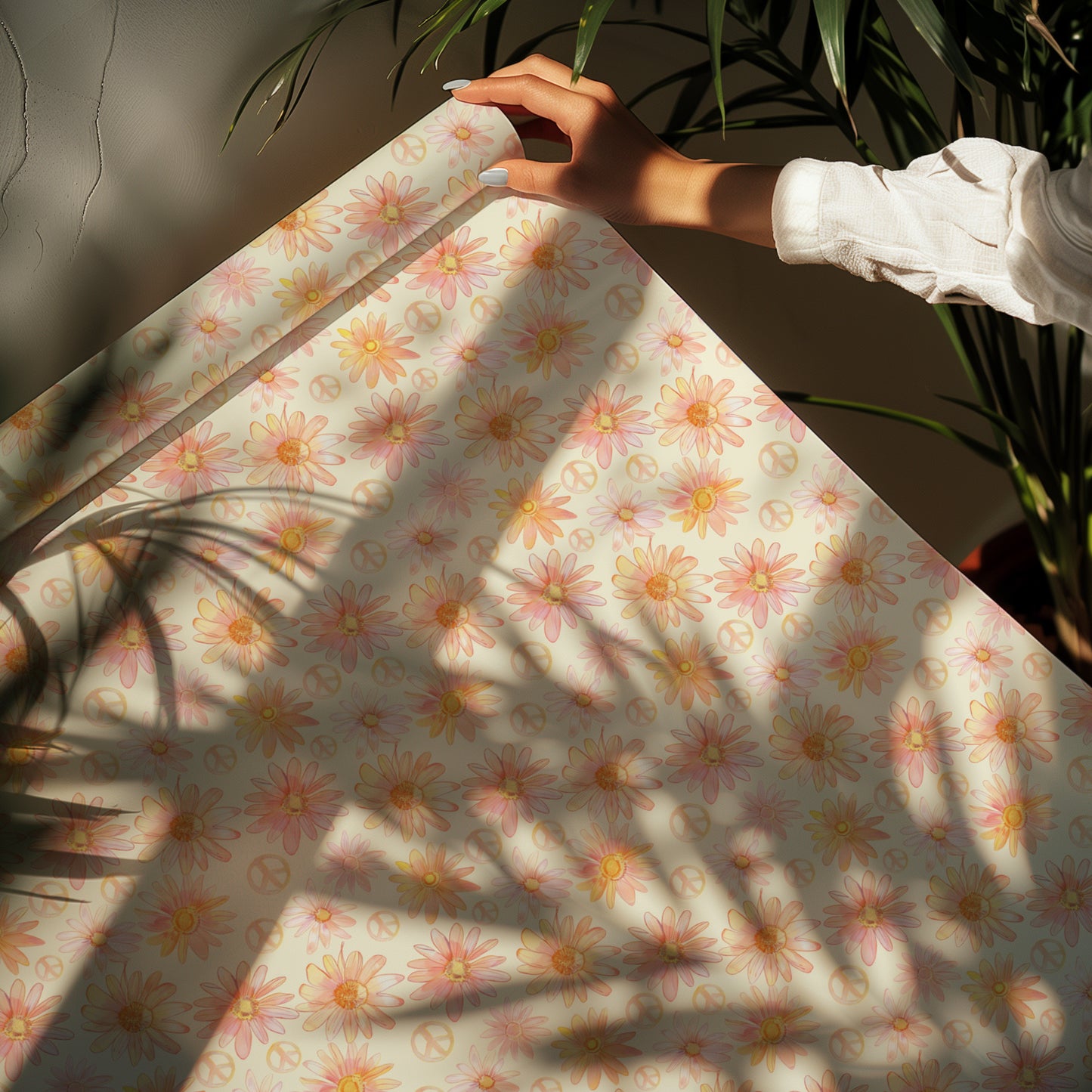 Retro Daisy Floral and Peace Sign Gift Wrapping Paper - Birthday Gift Wrap, Mother's Day, Bridal Shower, Baby Shower, Summer Holiday