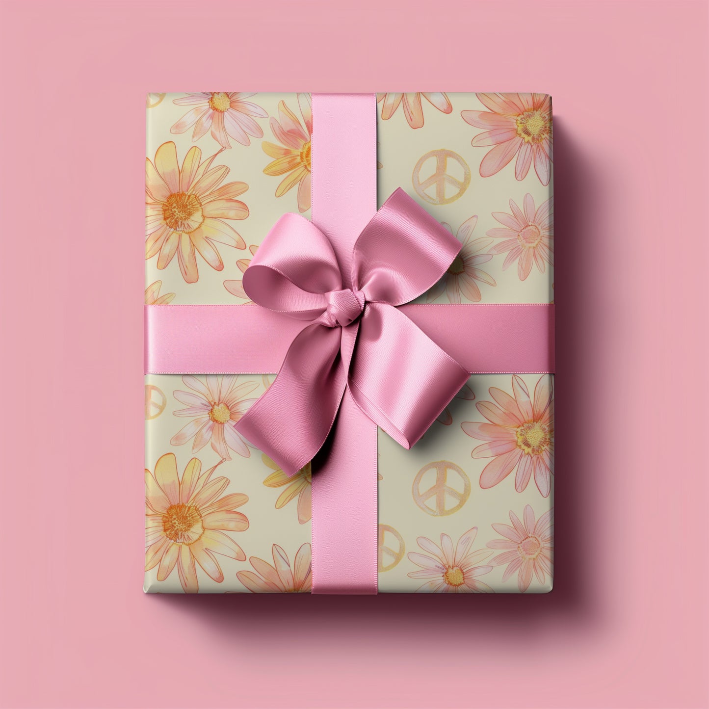 Retro Daisy Floral and Peace Sign Gift Wrapping Paper - Birthday Gift Wrap, Mother's Day, Bridal Shower, Baby Shower, Summer Holiday
