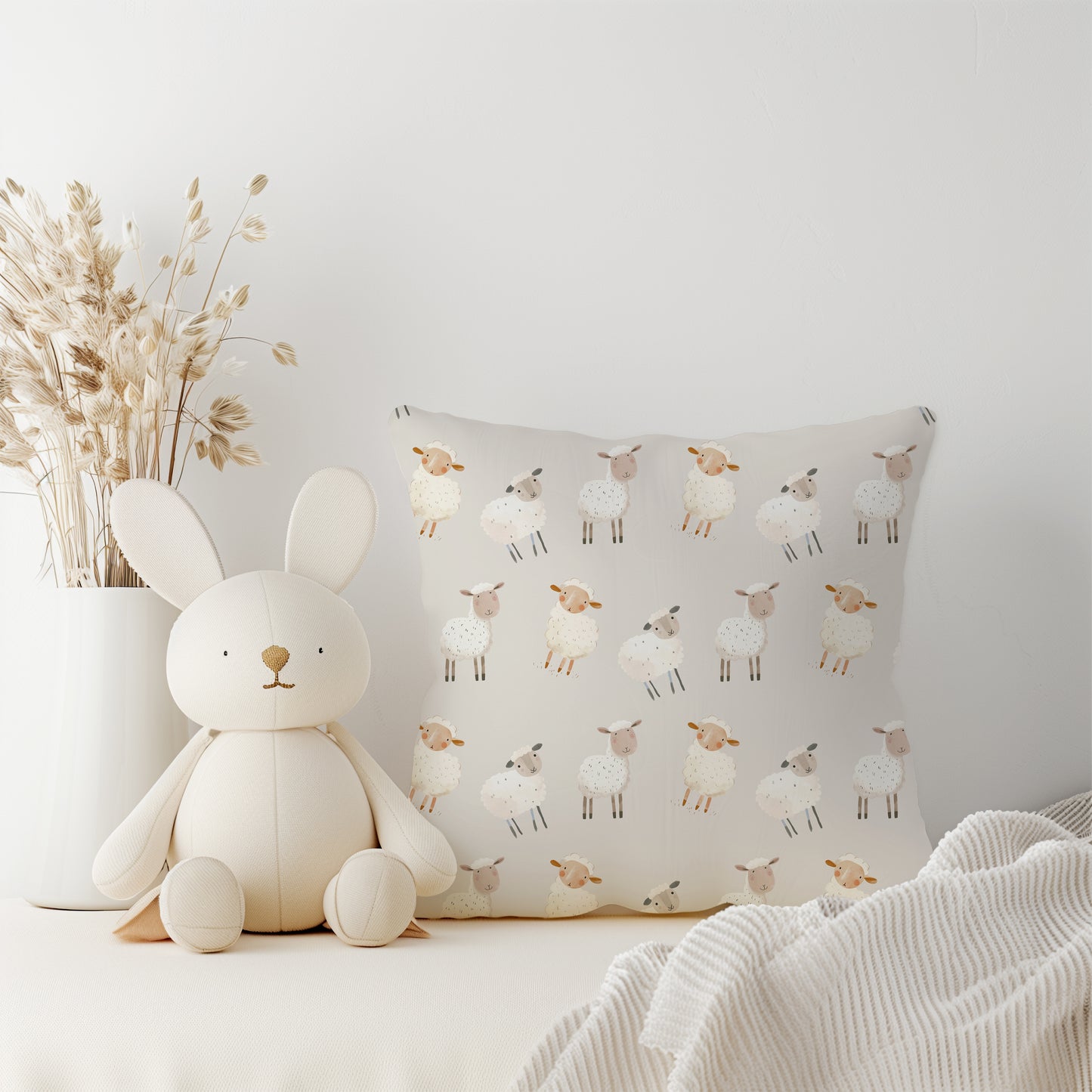 Whimsical Lamb/Cute Sheep Neutral Gray Square Throw Pillow - Nursery - Kids Room - Baby Shower - Spring - Easter
