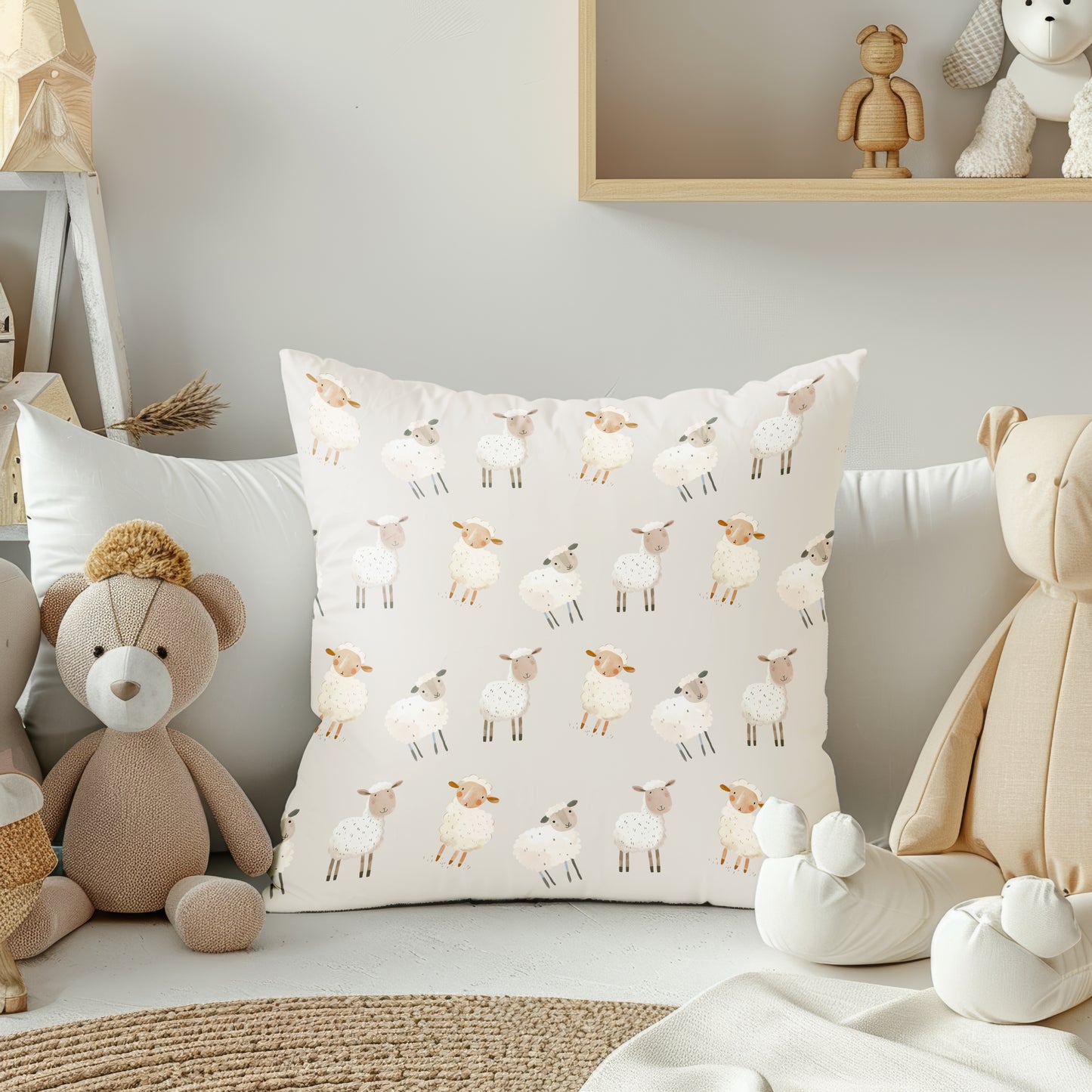 Whimsical Lamb/Cute Sheep Neutral Gray Square Throw Pillow - Nursery - Kids Room - Baby Shower - Spring - Easter