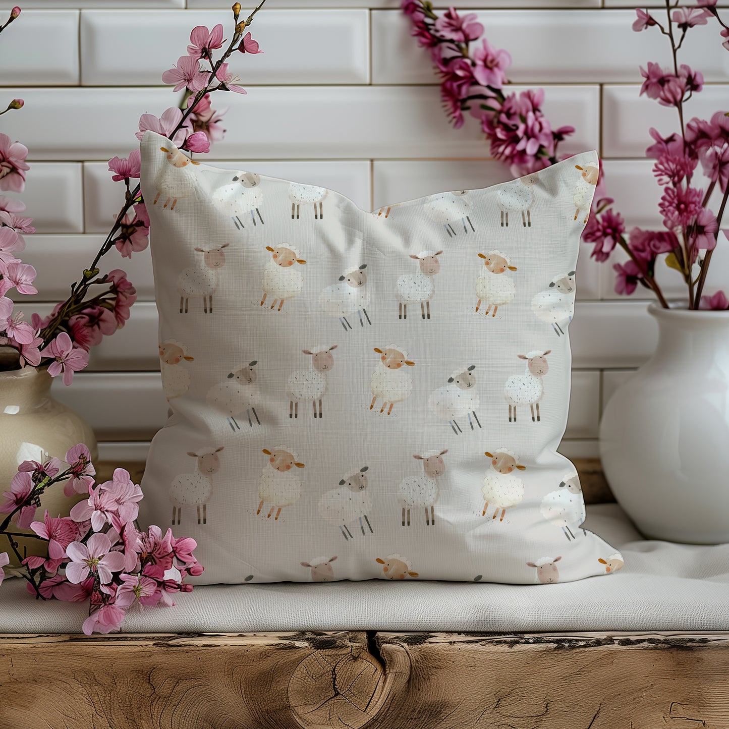 Whimsical Lamb/Cute Sheep Neutral Gray Square Throw Pillow - Nursery - Kids Room - Baby Shower - Spring - Easter