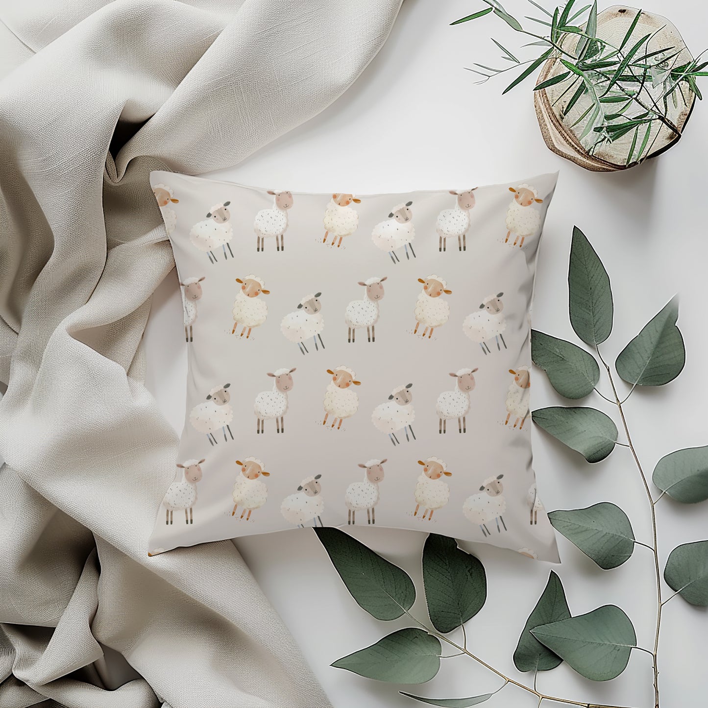 Whimsical Lamb/Cute Sheep Neutral Gray Square Throw Pillow - Nursery - Kids Room - Baby Shower - Spring - Easter