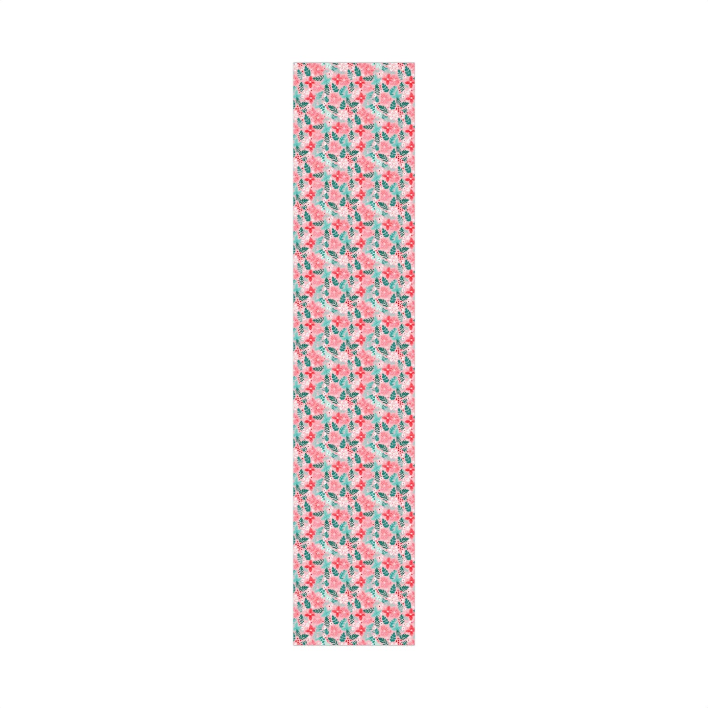 Cozy Christmas Pink, Red and Green Floral Poinsettia and Fir Gift Wrapping Paper Sheets