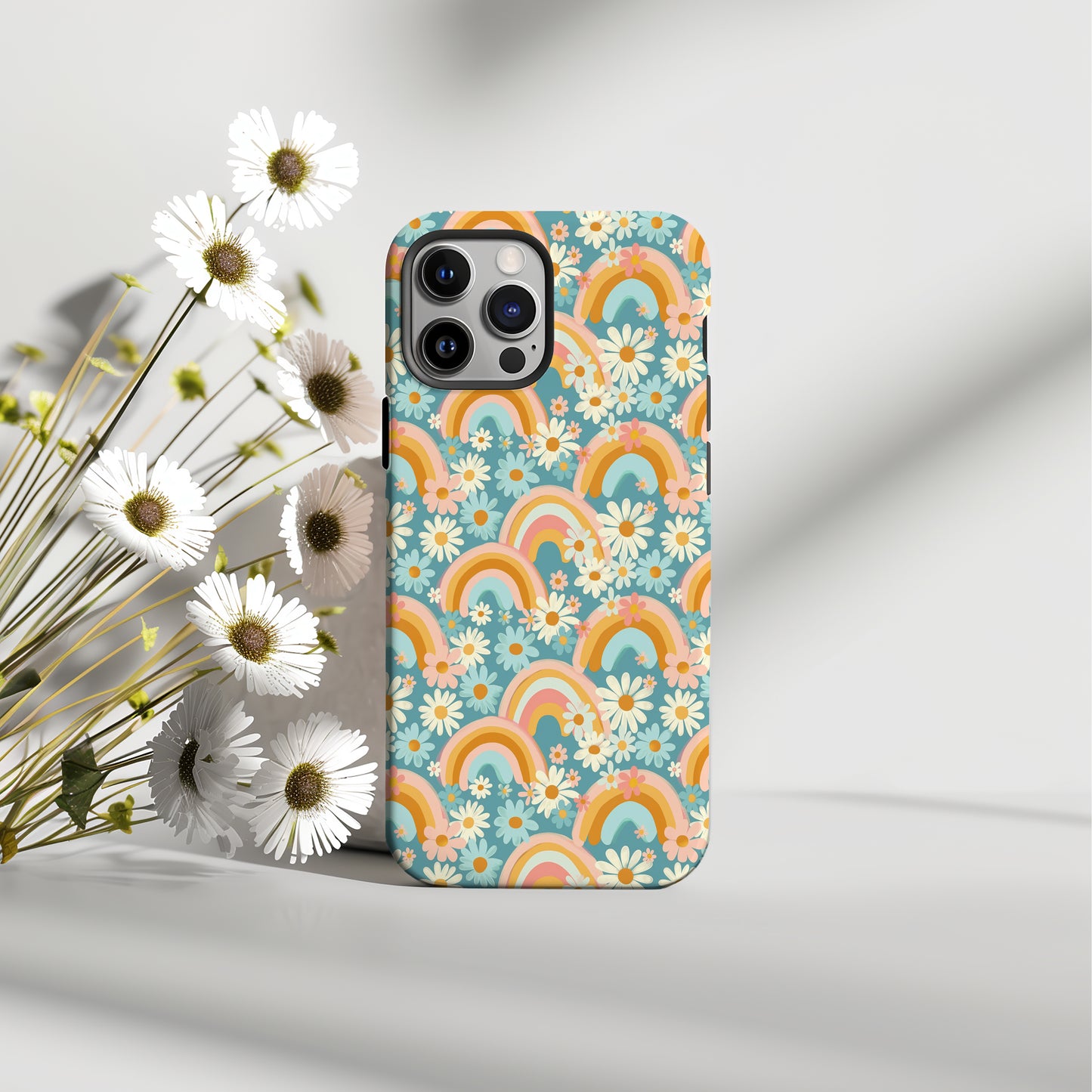 Rainbow and Daisy Funky Retro Tough Phone Case