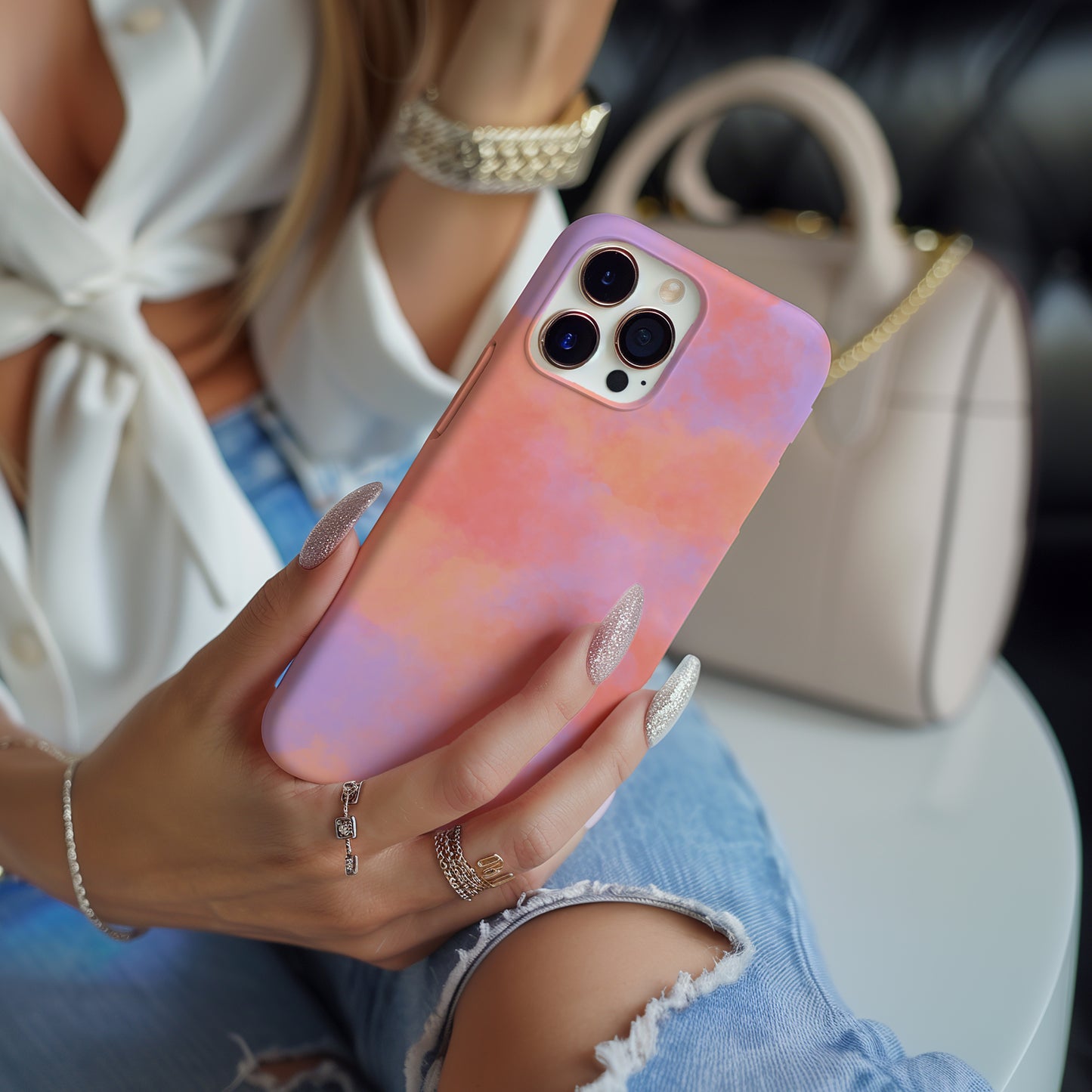 Cotton Candy Sky Vibrant Orange and Purpley Pink Cloud Tough Phone Case