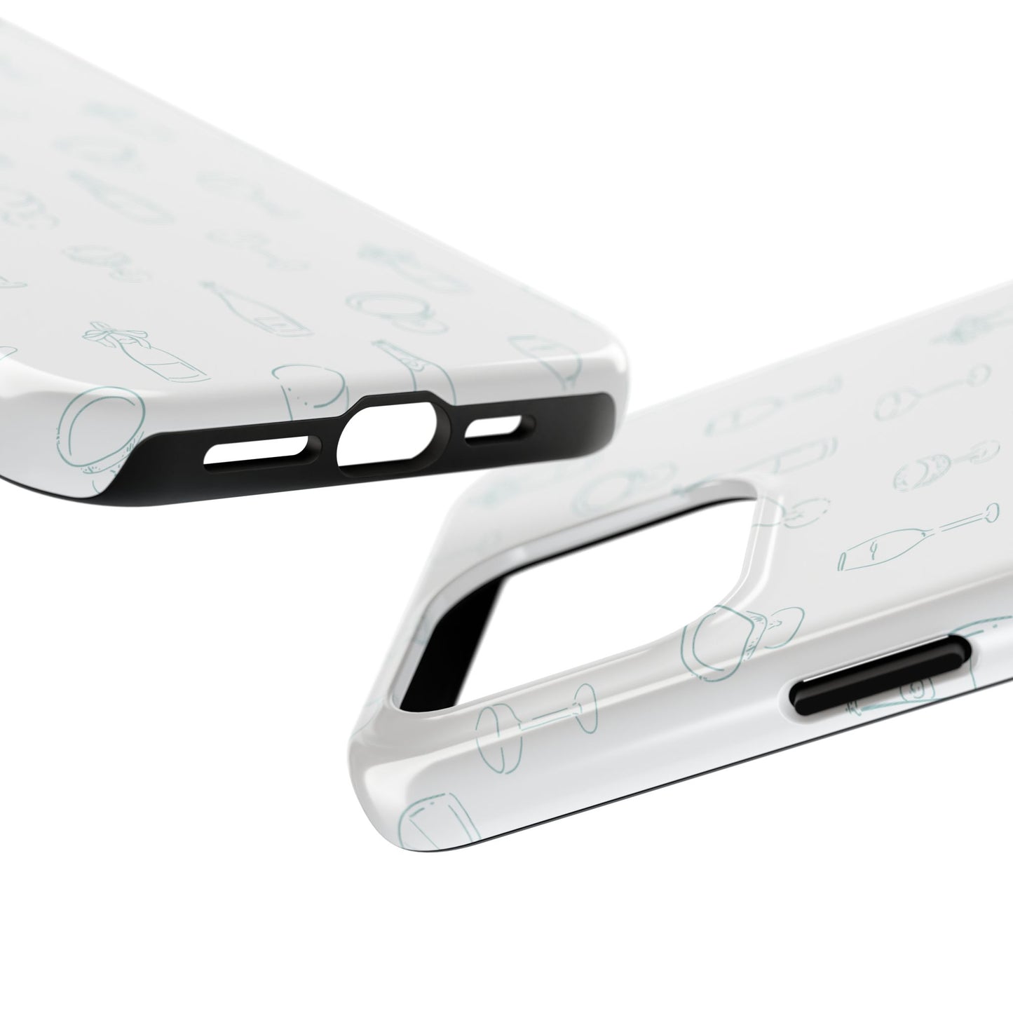 Champagne Coup and Wine Glass Whimsical Blue Doodle Tough Phone Case