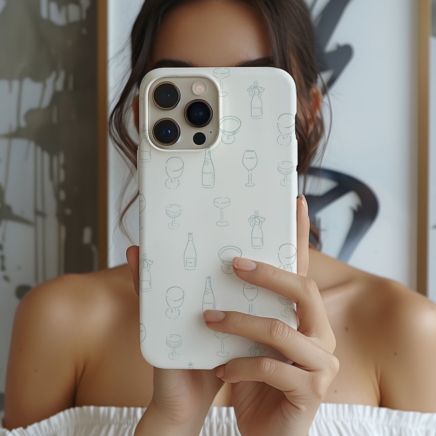 Champagne Coup and Wine Glass Whimsical Blue Doodle Tough Phone Case