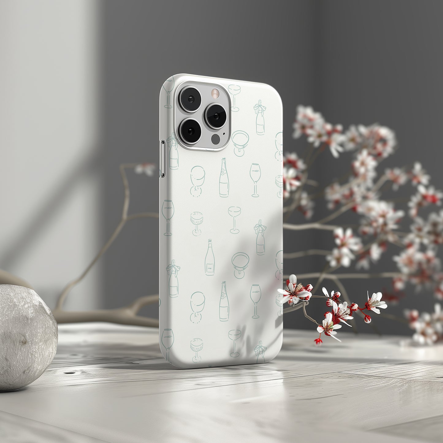 Champagne Coup and Wine Glass Whimsical Blue Doodle Tough Phone Case