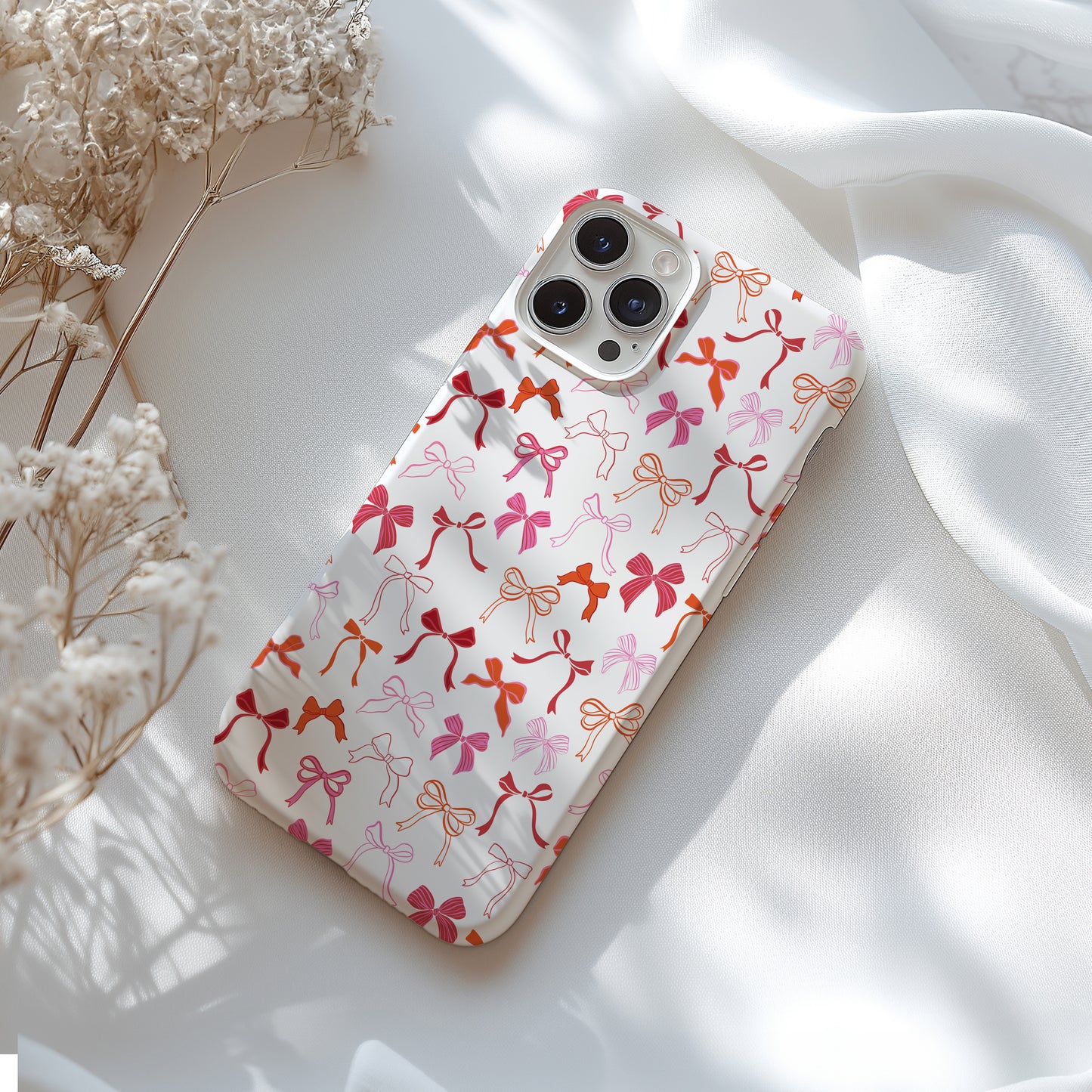 Coquette Whimsical Pink, Red, Orange Bow Design Tough Phone Case