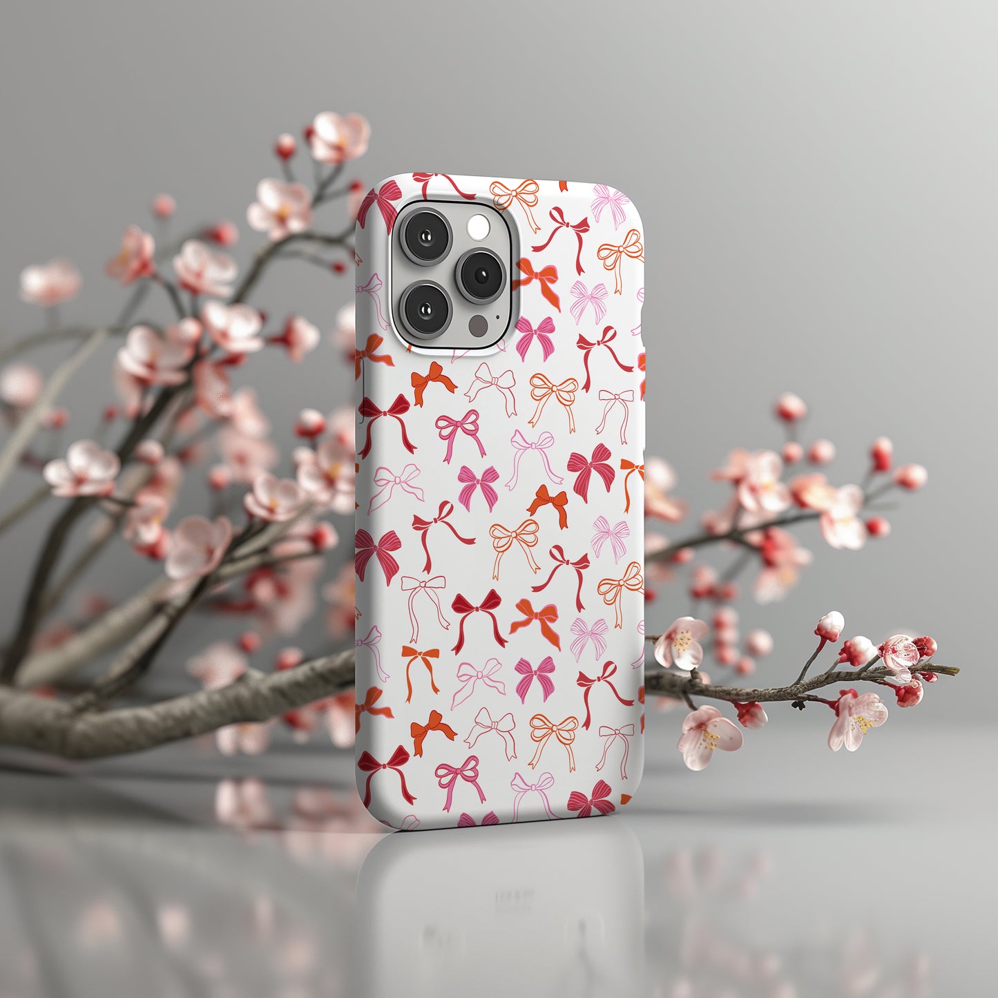 Coquette Whimsical Pink, Red, Orange Bow Design Tough Phone Case