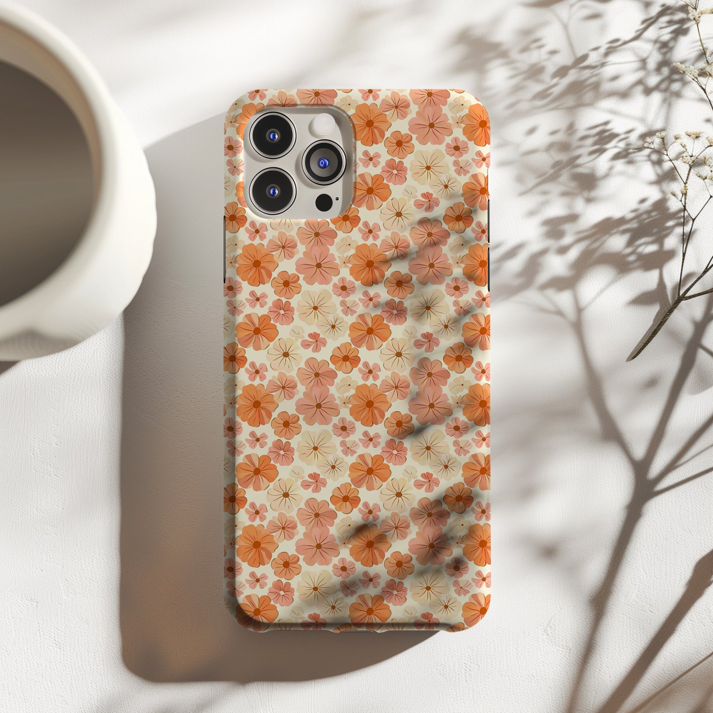 Flower Child Retro Pink Orange and White Floral Tough Phone Case
