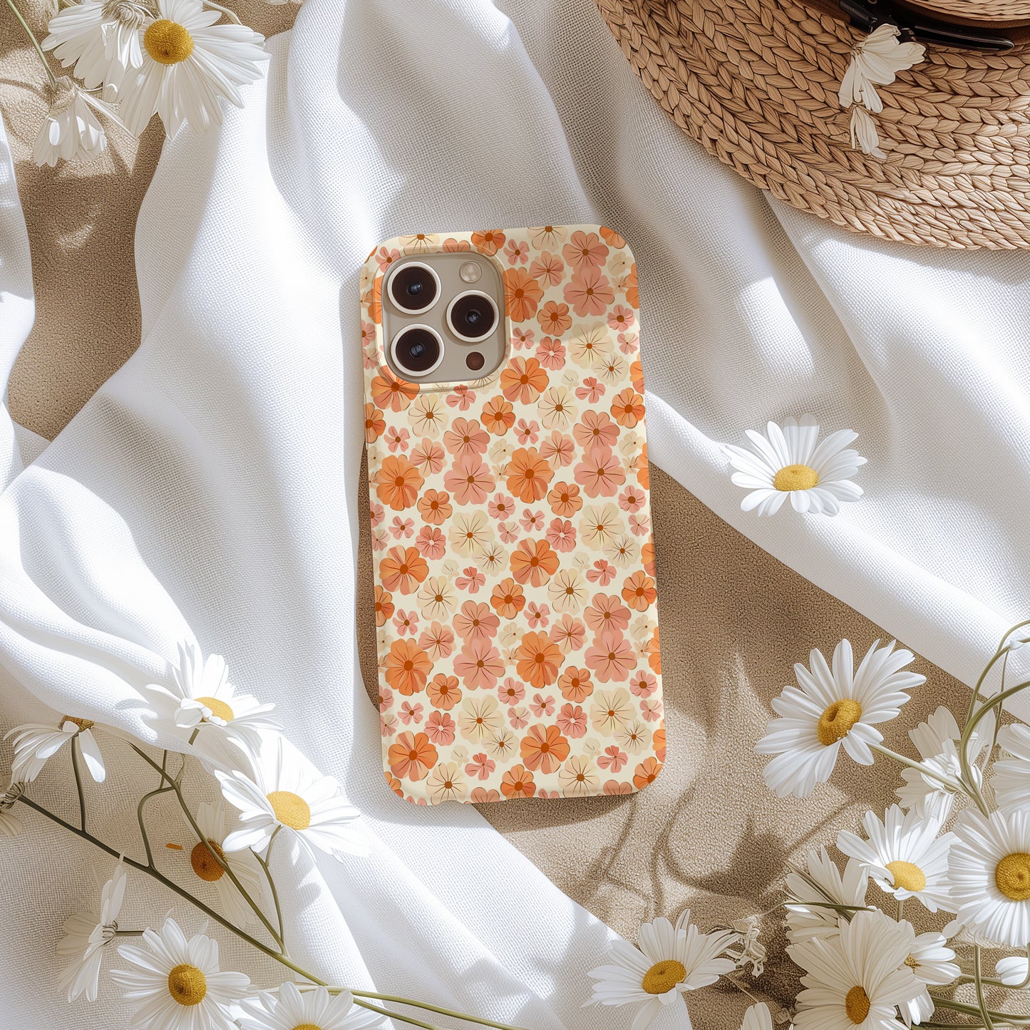 Flower Child Retro Pink Orange and White Floral Tough Phone Case