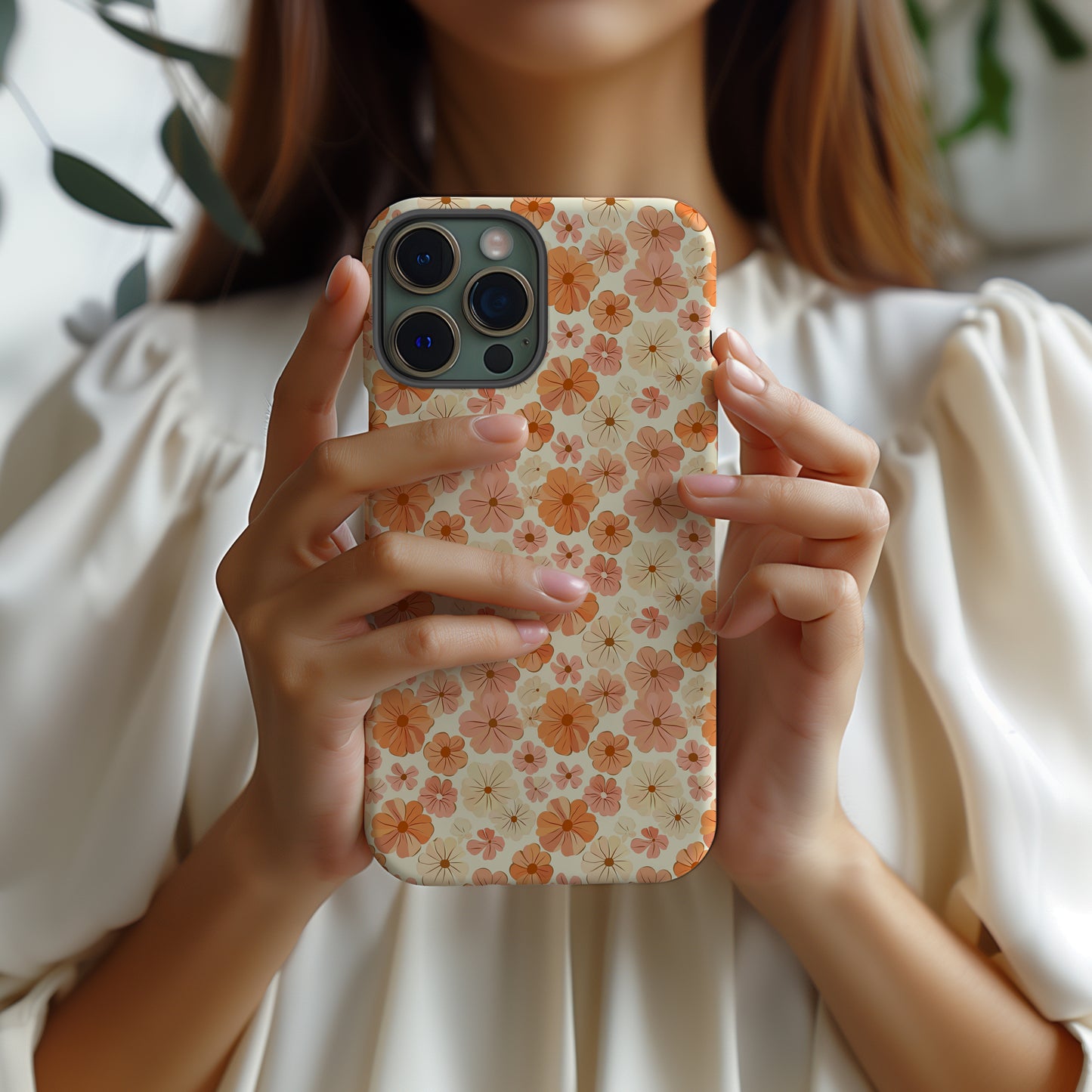 Flower Child Retro Pink Orange and White Floral Tough Phone Case