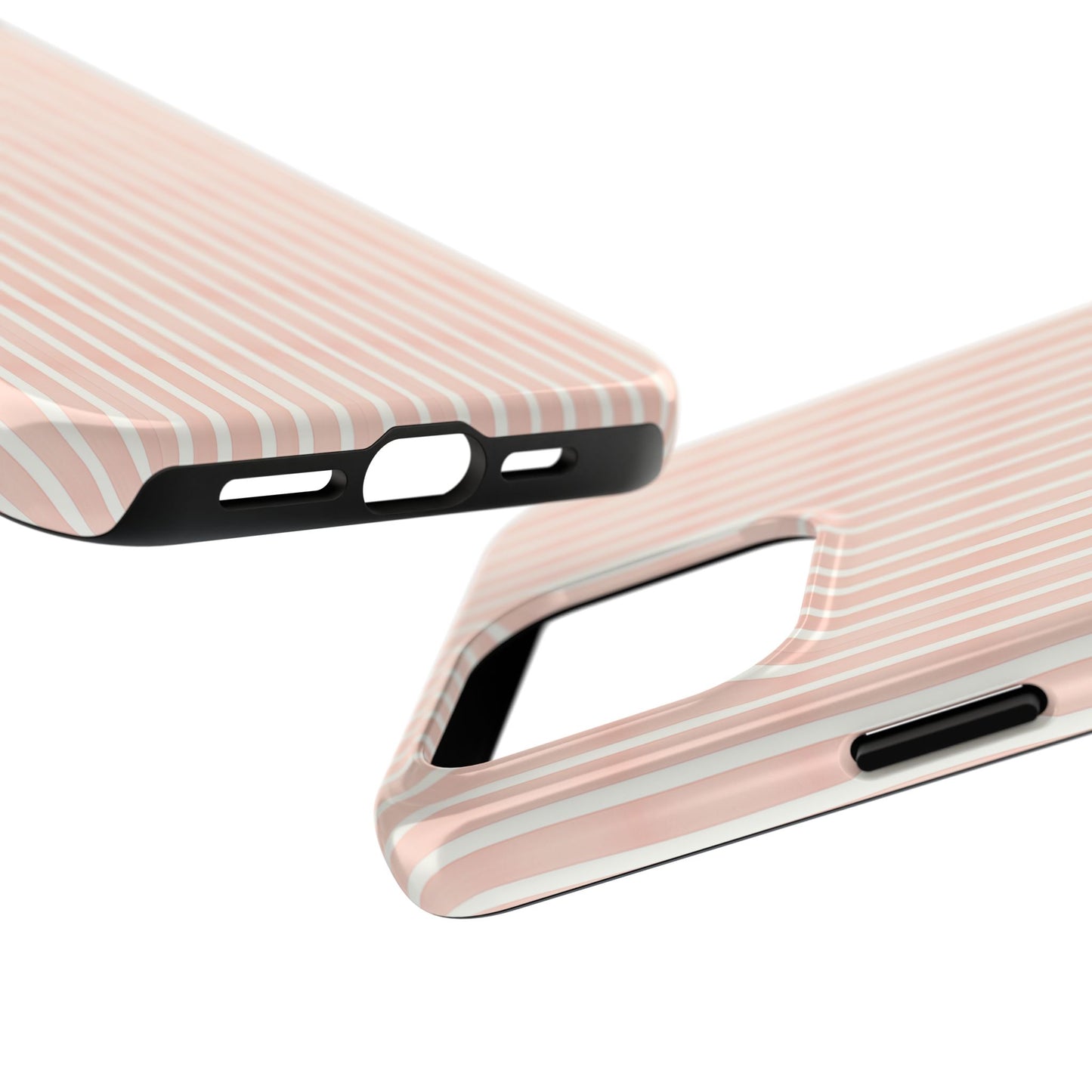 Blush Pink and White Ticking Stripe Tough Phone Case
