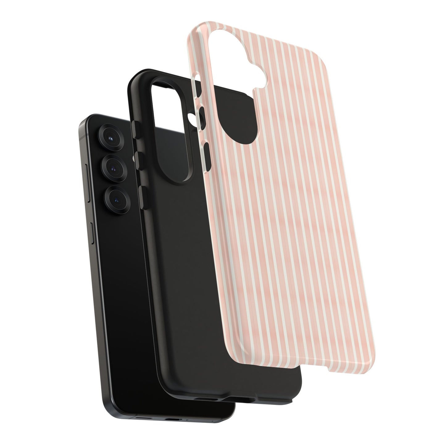 Blush Pink and White Ticking Stripe Tough Phone Case