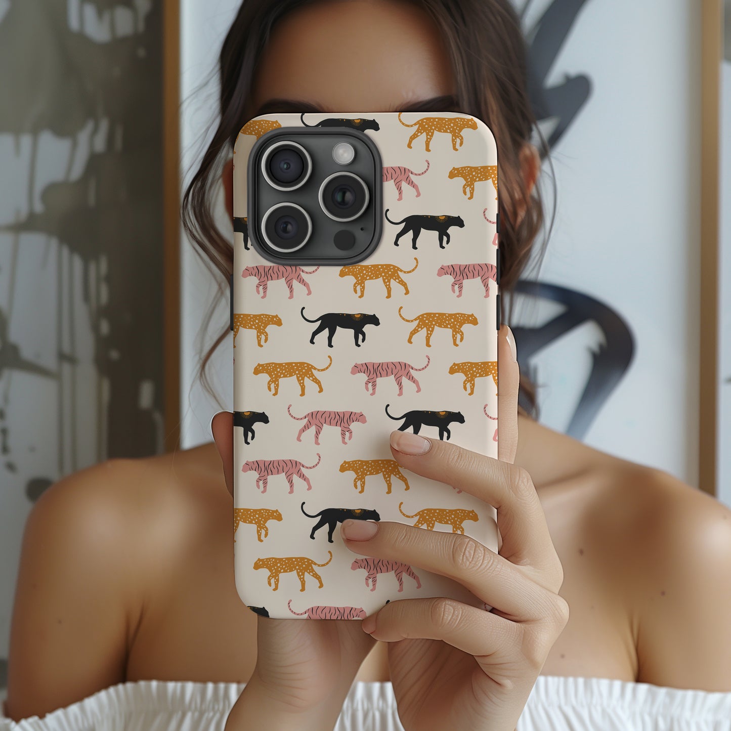 Abstract Pink, Orange and Black Colorful Tigers Tough Phone Case