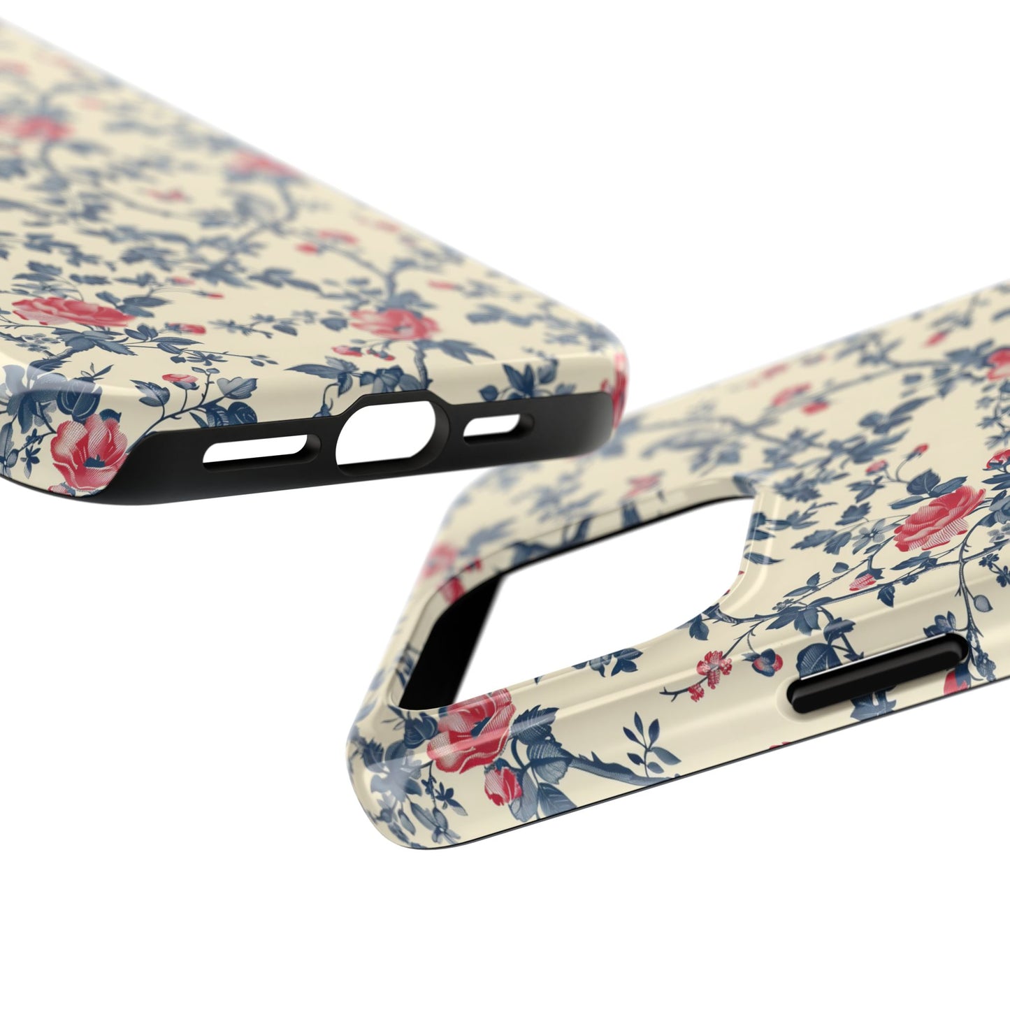 Vintage Blue with Red Bird and Flowers Toile De Jouy Tough Phone Case