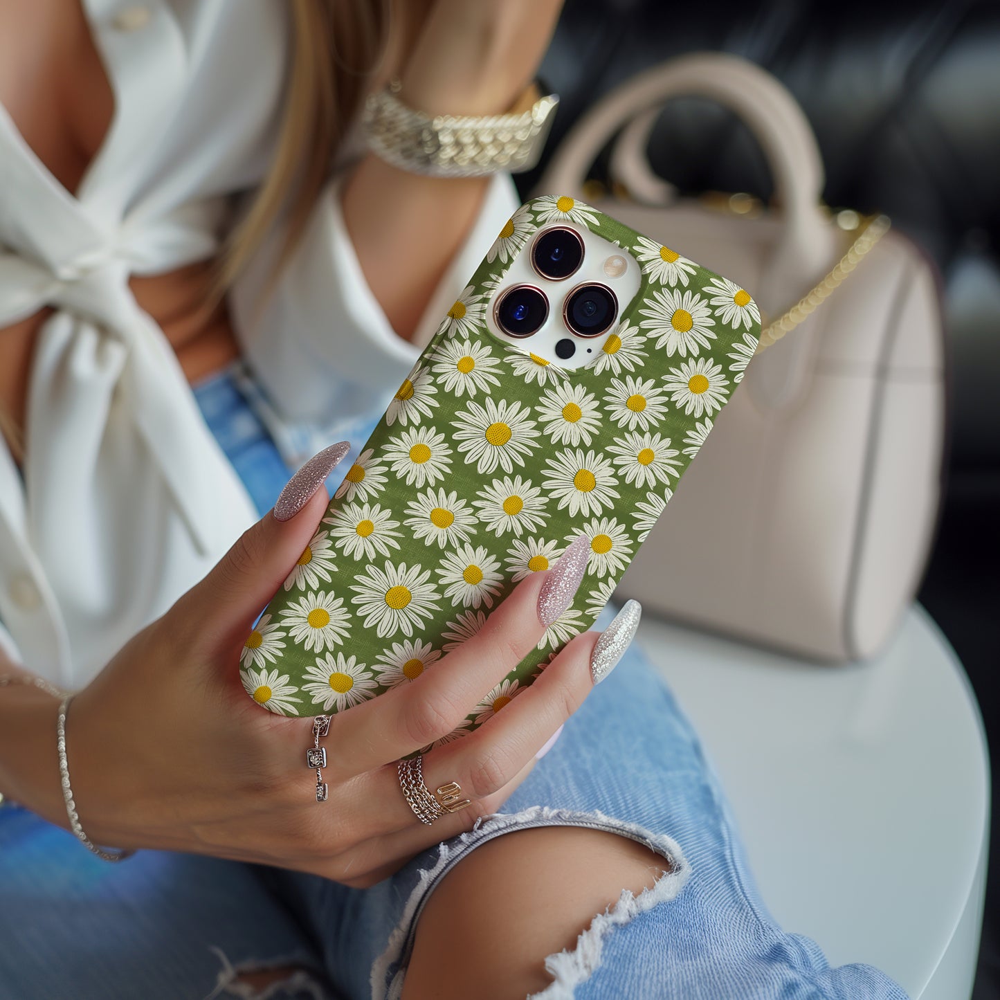 Daisy Retro Funky Green Tough Phone Case