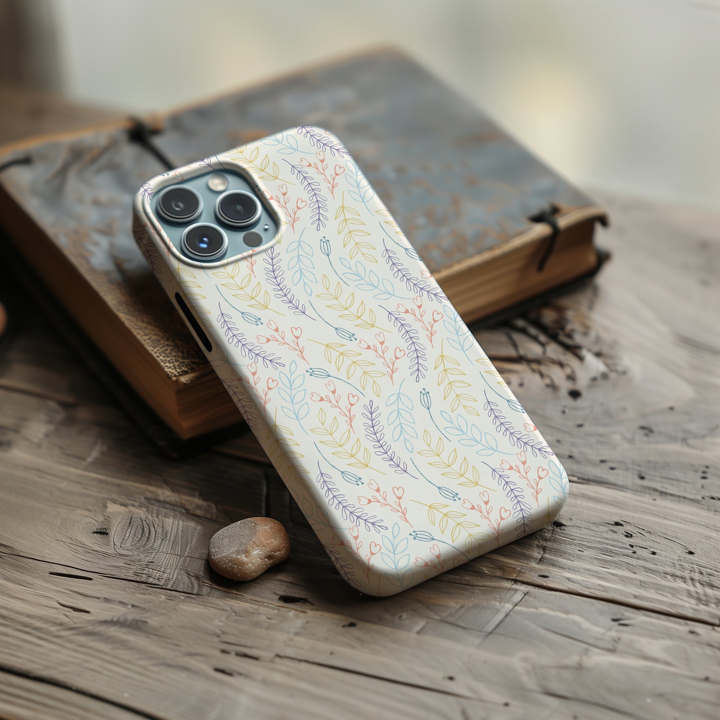Muted Pastel Boho Floral Fern Doodle Minimalist Tough Phone Case