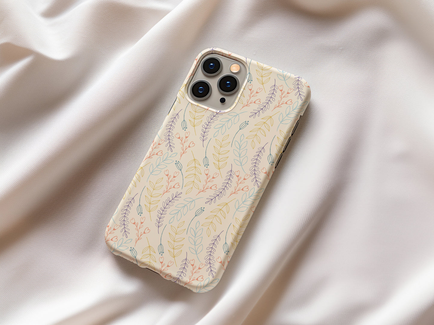 Muted Pastel Boho Floral Fern Doodle Minimalist Tough Phone Case