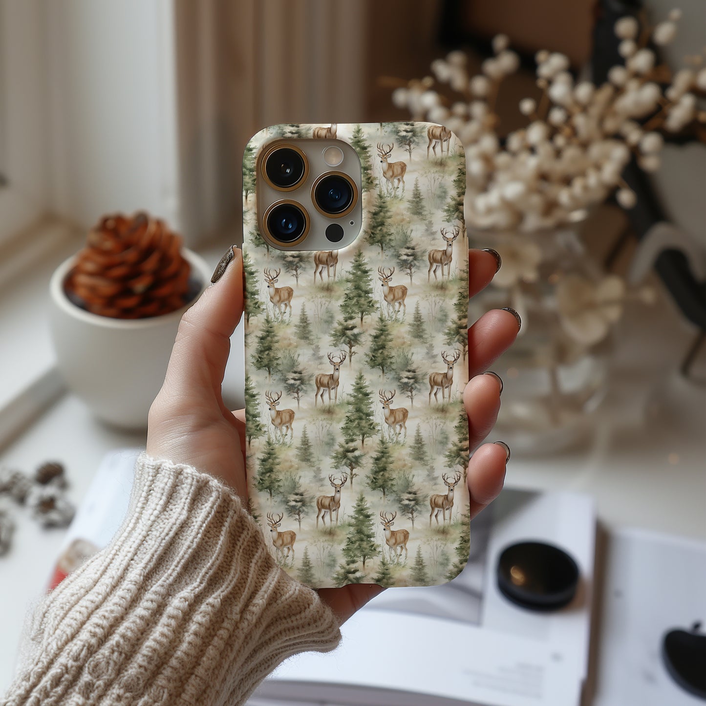 Deer and Fir Tree Scene Rustic Tough Phone Case