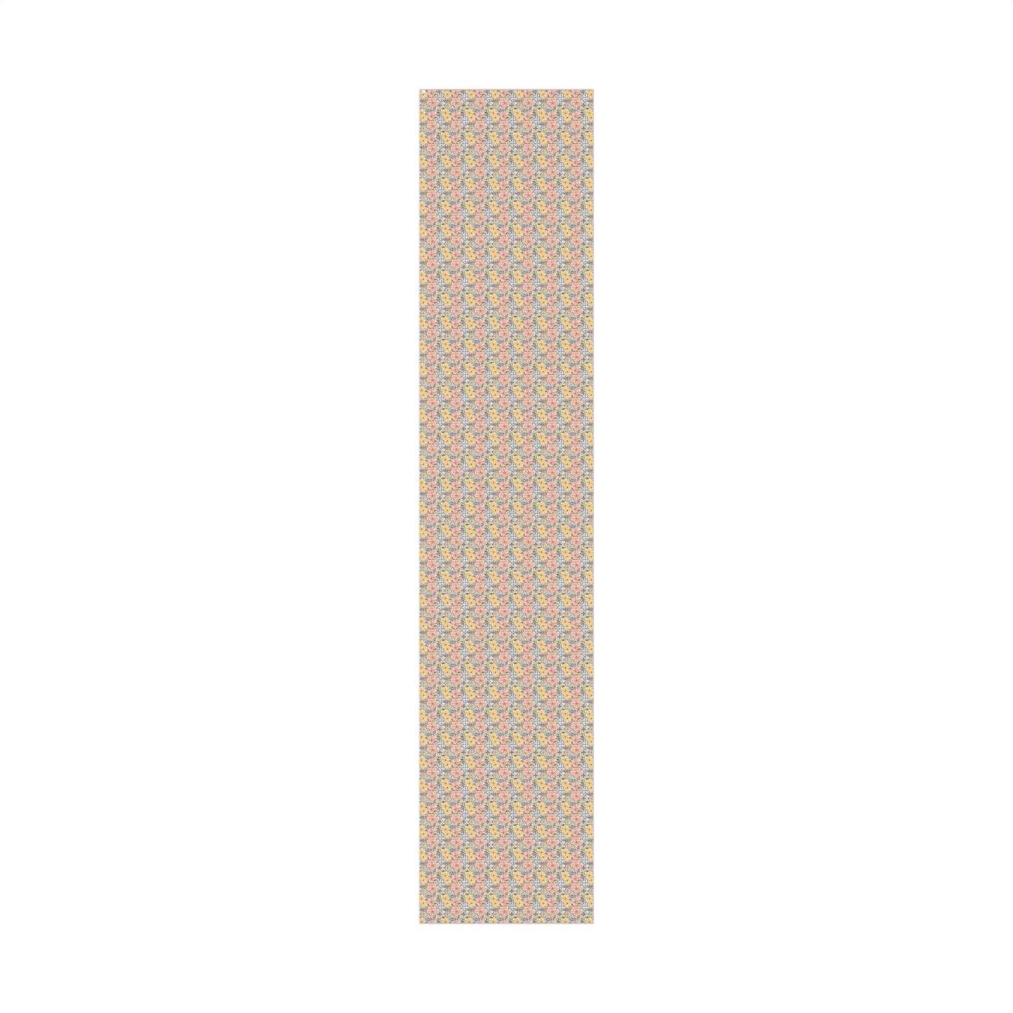 Pink & Yellow Flower Blooms with Blue Mediterranean Tile Painterly Effect Gift Wrapping Paper