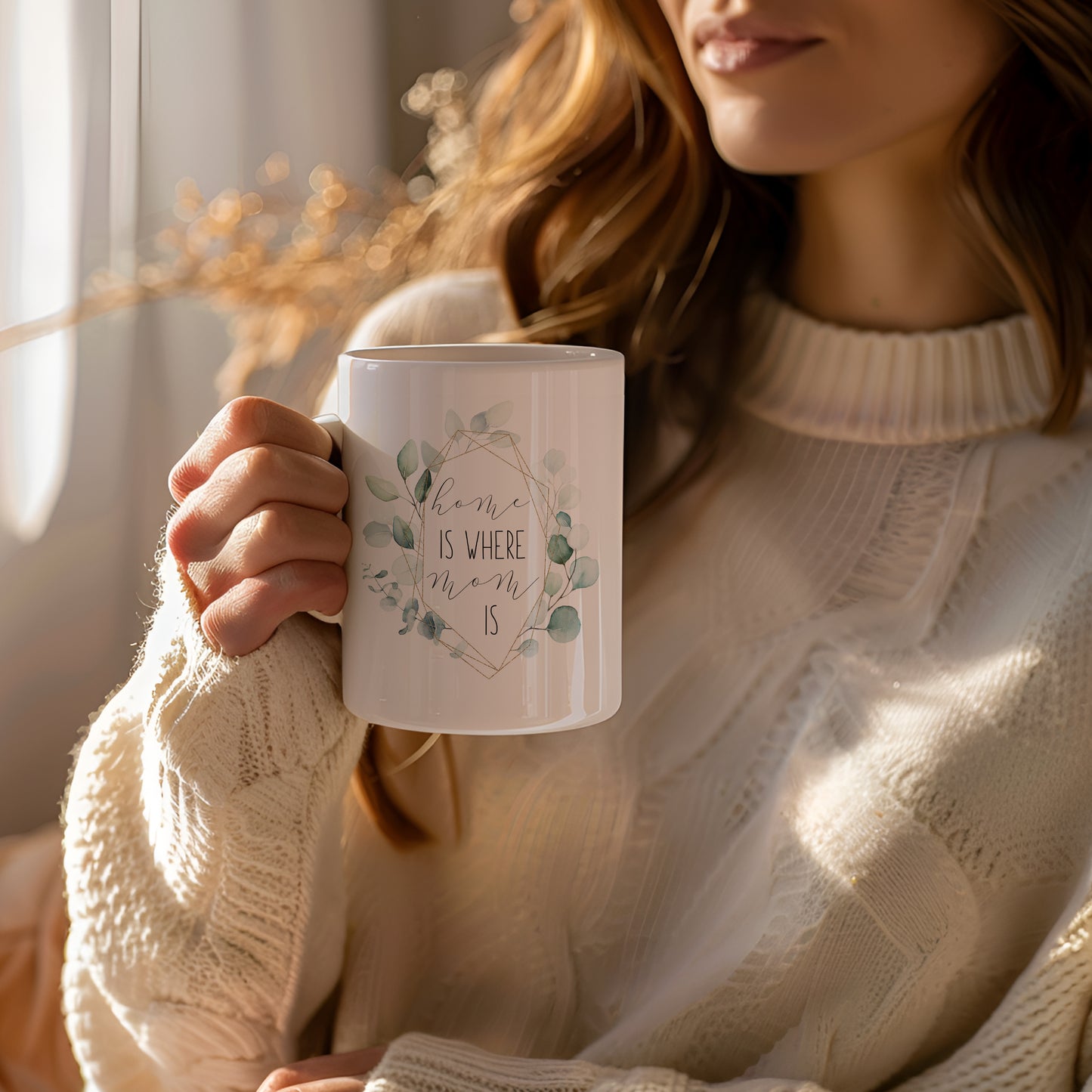 Home Is Where Mom Is with Eucalyptus Greenery Coffee Mug