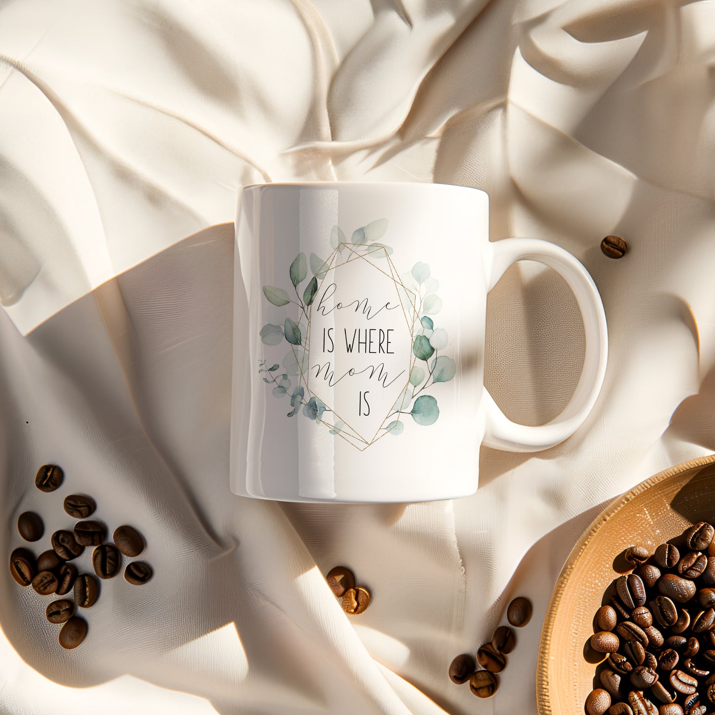 Home Is Where Mom Is with Eucalyptus Greenery Coffee Mug