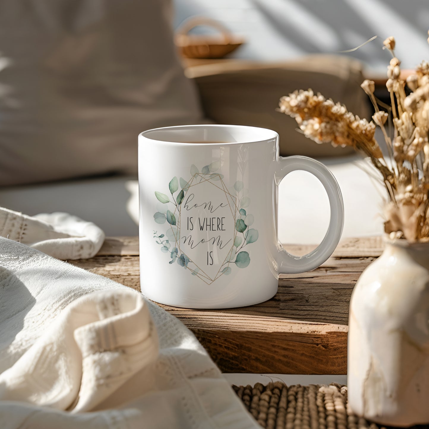 Home Is Where Mom Is with Eucalyptus Greenery Coffee Mug