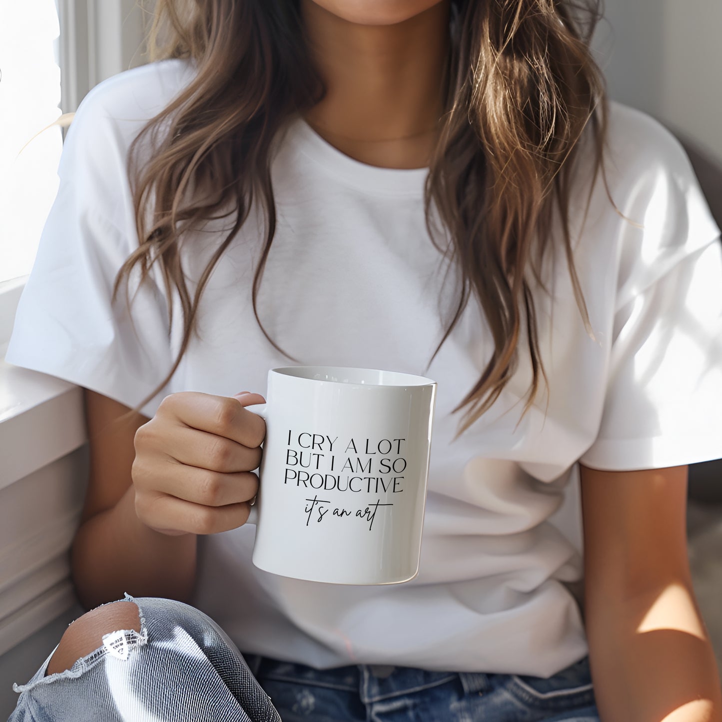 I Cry A Lot But I Am So Productive - It's An Art - Minimalist Coffee Mug