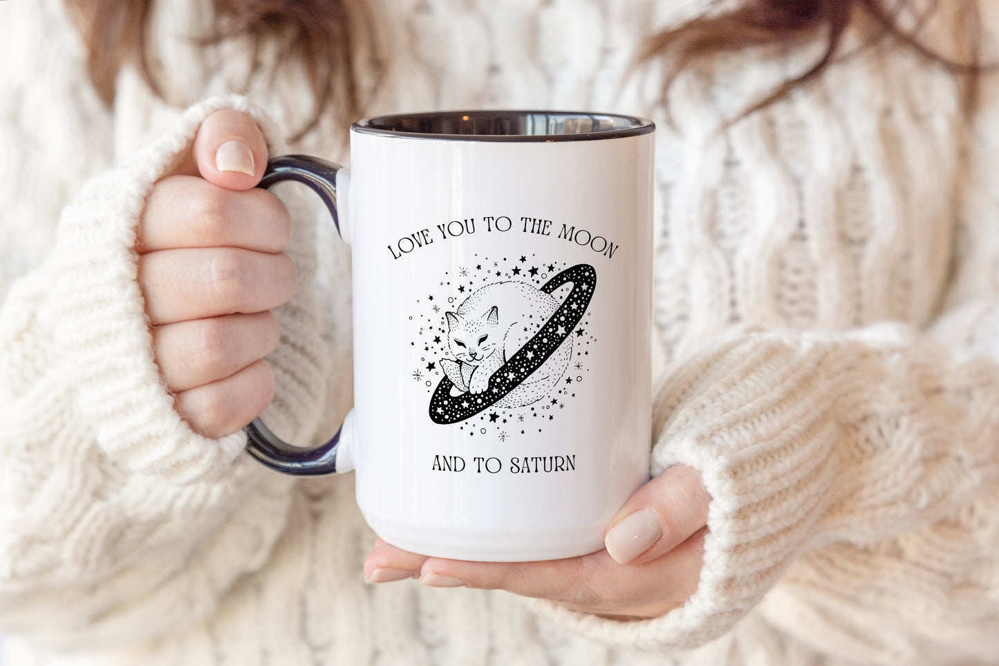 Love You To The Moon and To Saturn Celestial Cat Coffee Mug