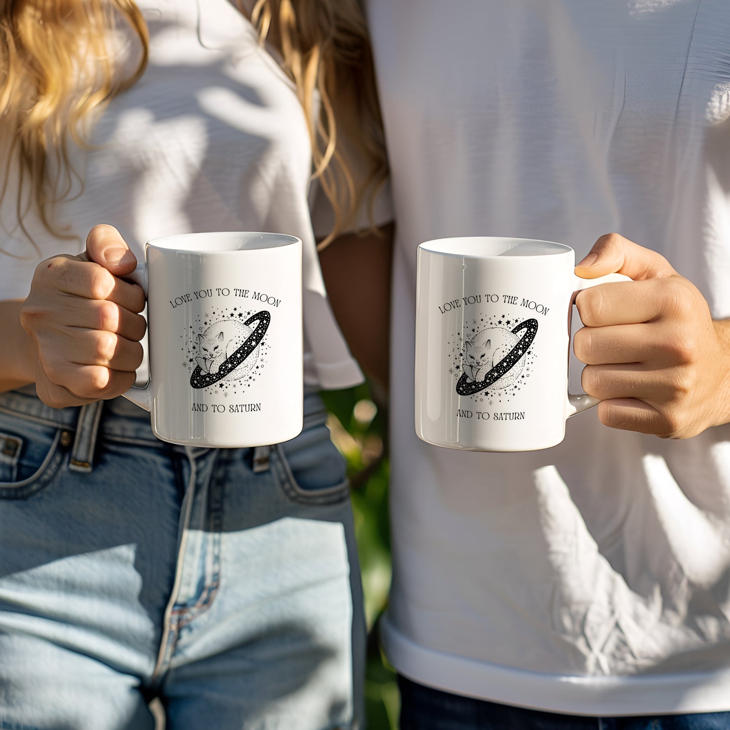 Love You To The Moon and To Saturn Celestial Cat Coffee Mug