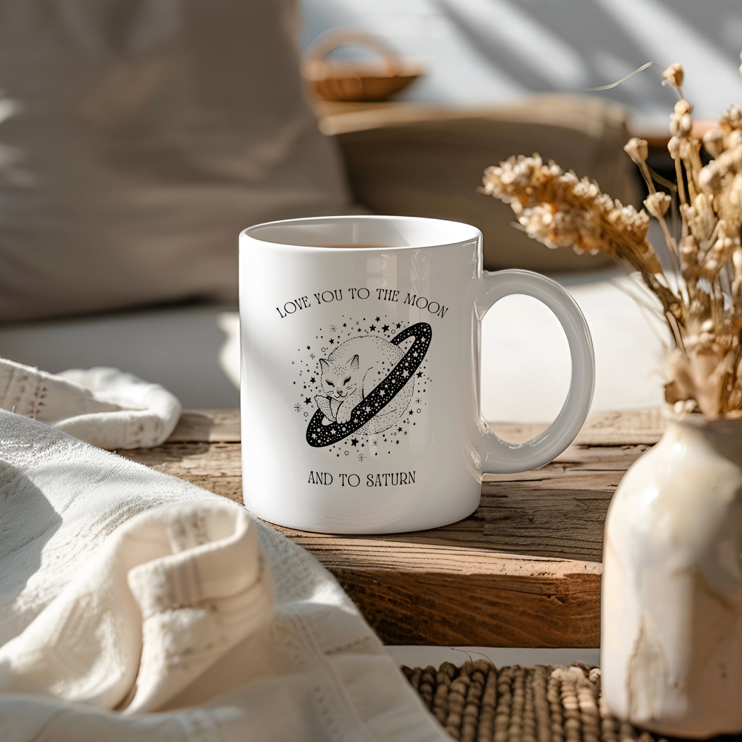 Love You To The Moon and To Saturn Celestial Cat Coffee Mug
