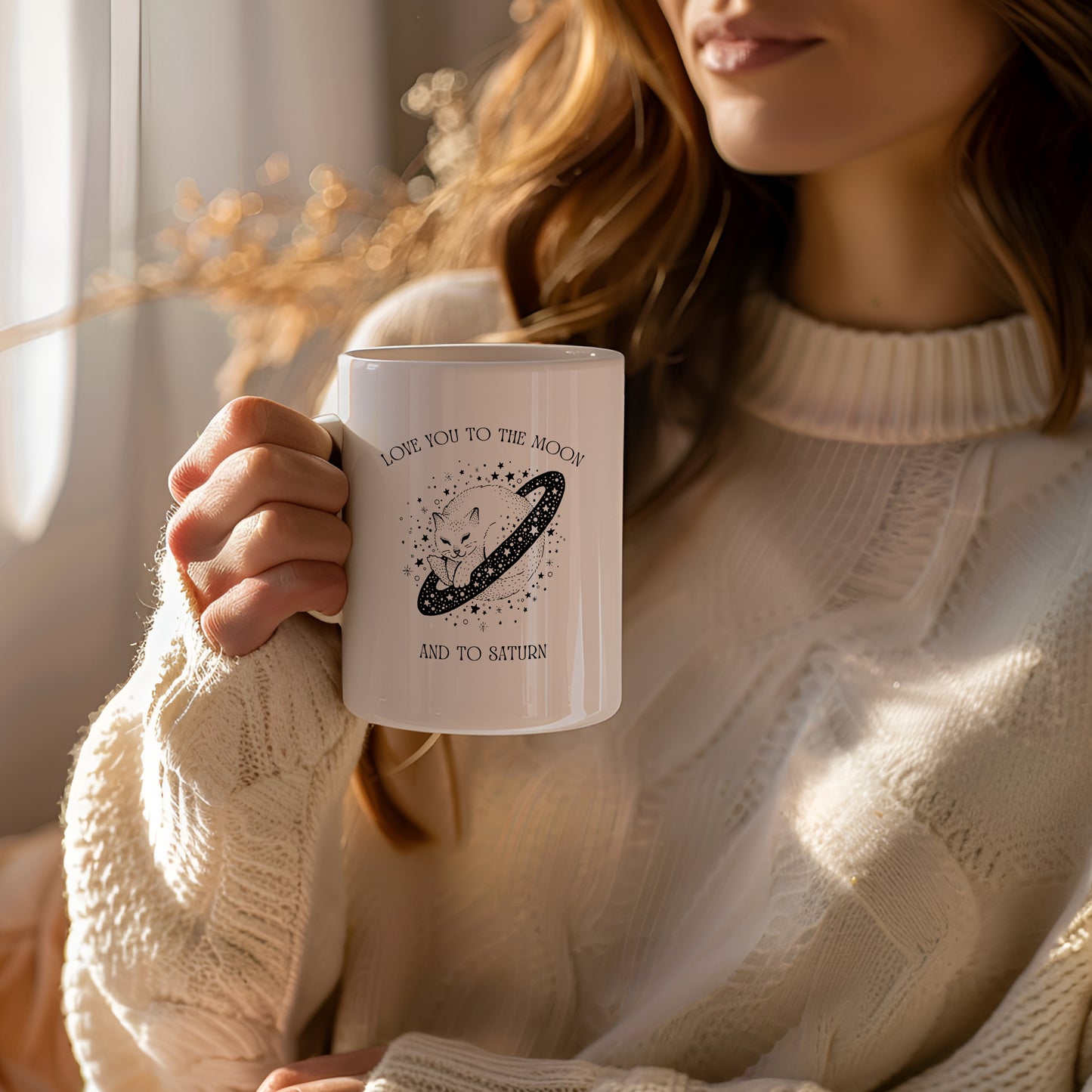 Love You To The Moon and To Saturn Celestial Cat Coffee Mug