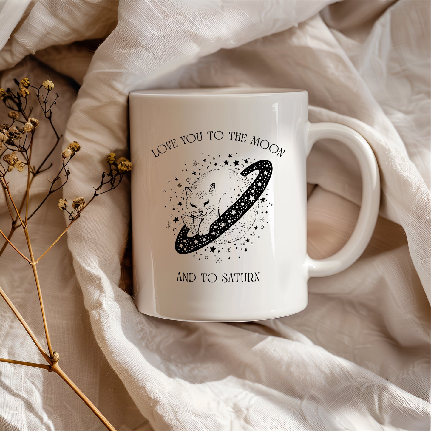 Love You To The Moon and To Saturn Celestial Cat Coffee Mug