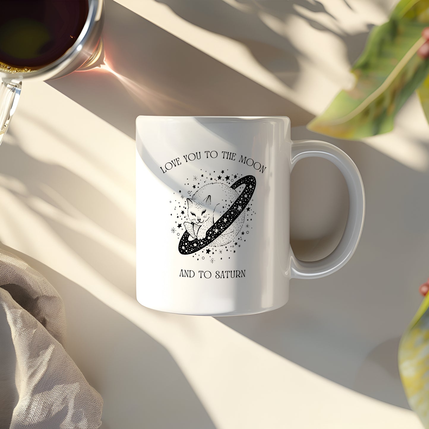 Love You To The Moon and To Saturn Celestial Cat Coffee Mug