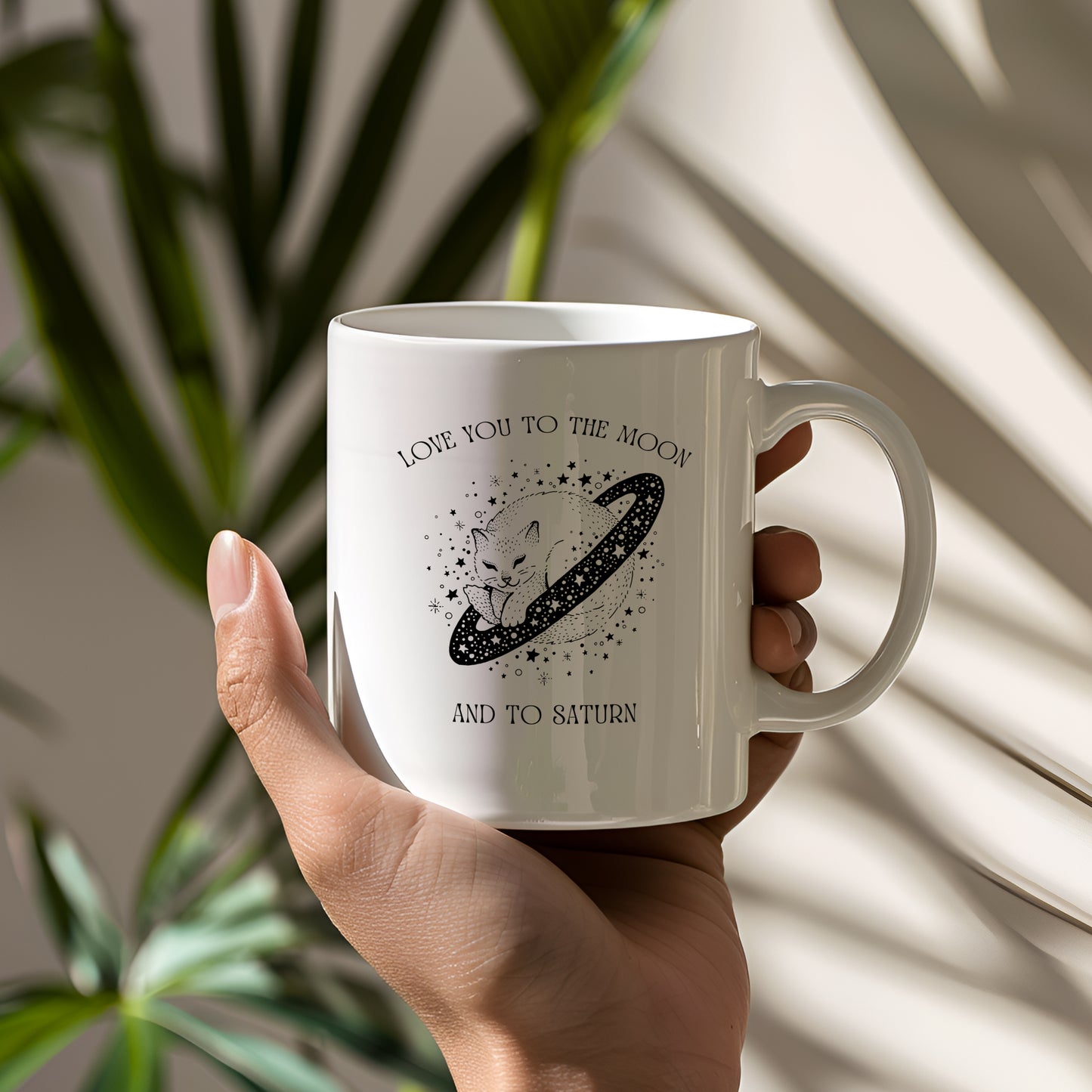 Love You To The Moon and To Saturn Celestial Cat Coffee Mug