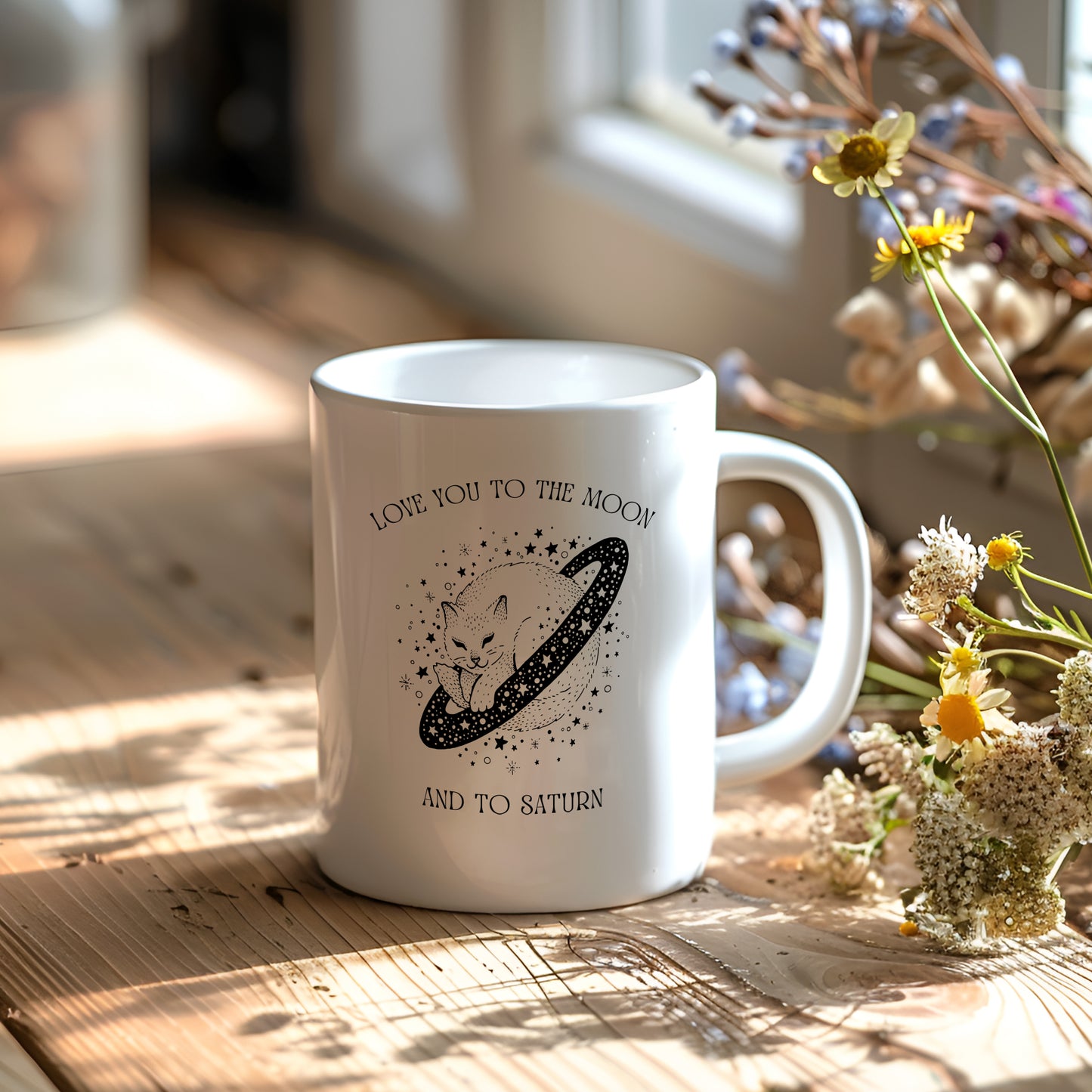 Love You To The Moon and To Saturn Celestial Cat Coffee Mug