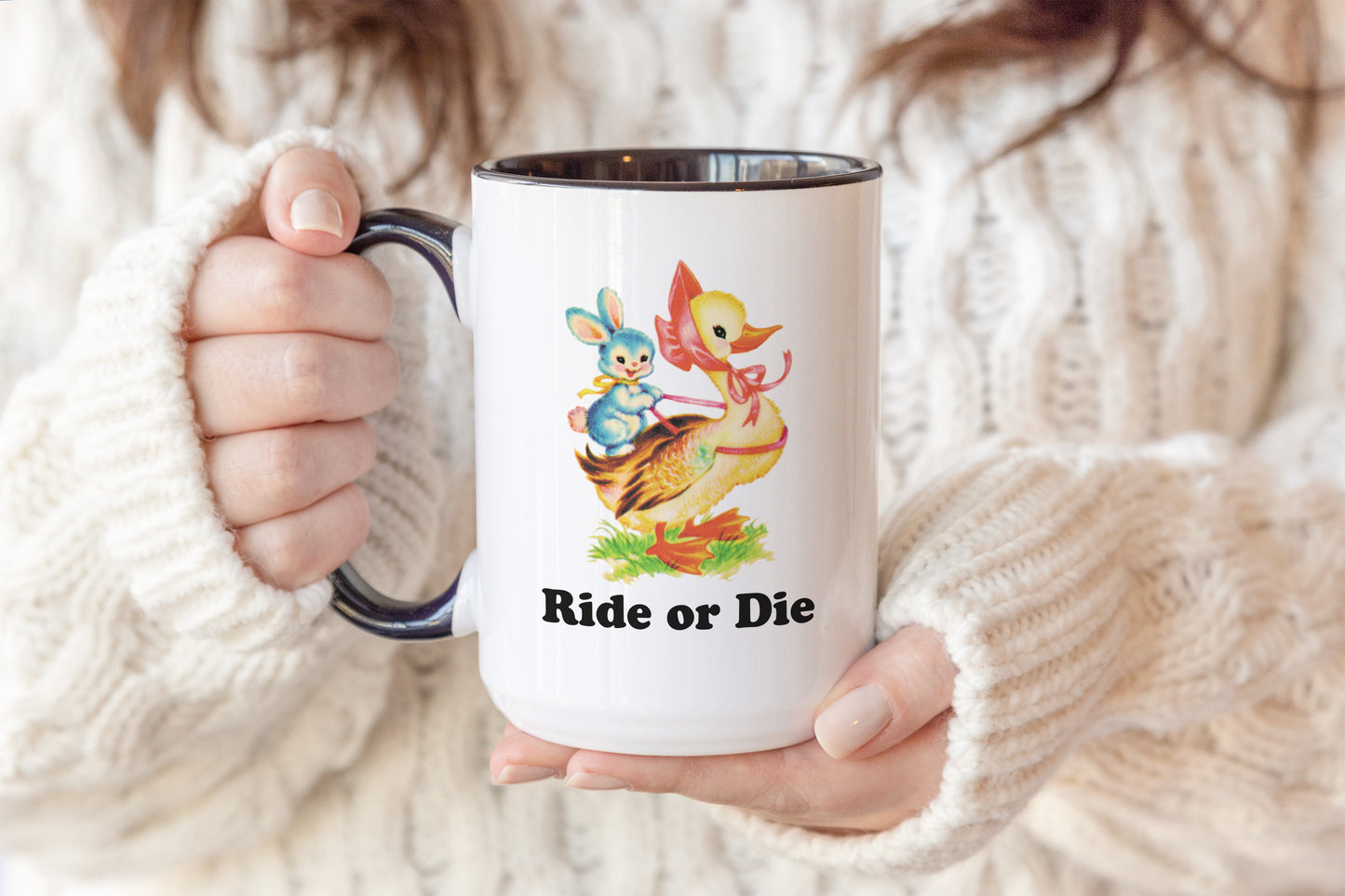 Ride or Die Vintage Storybook Duck and Rabbit Spring Characters Coffee Mug