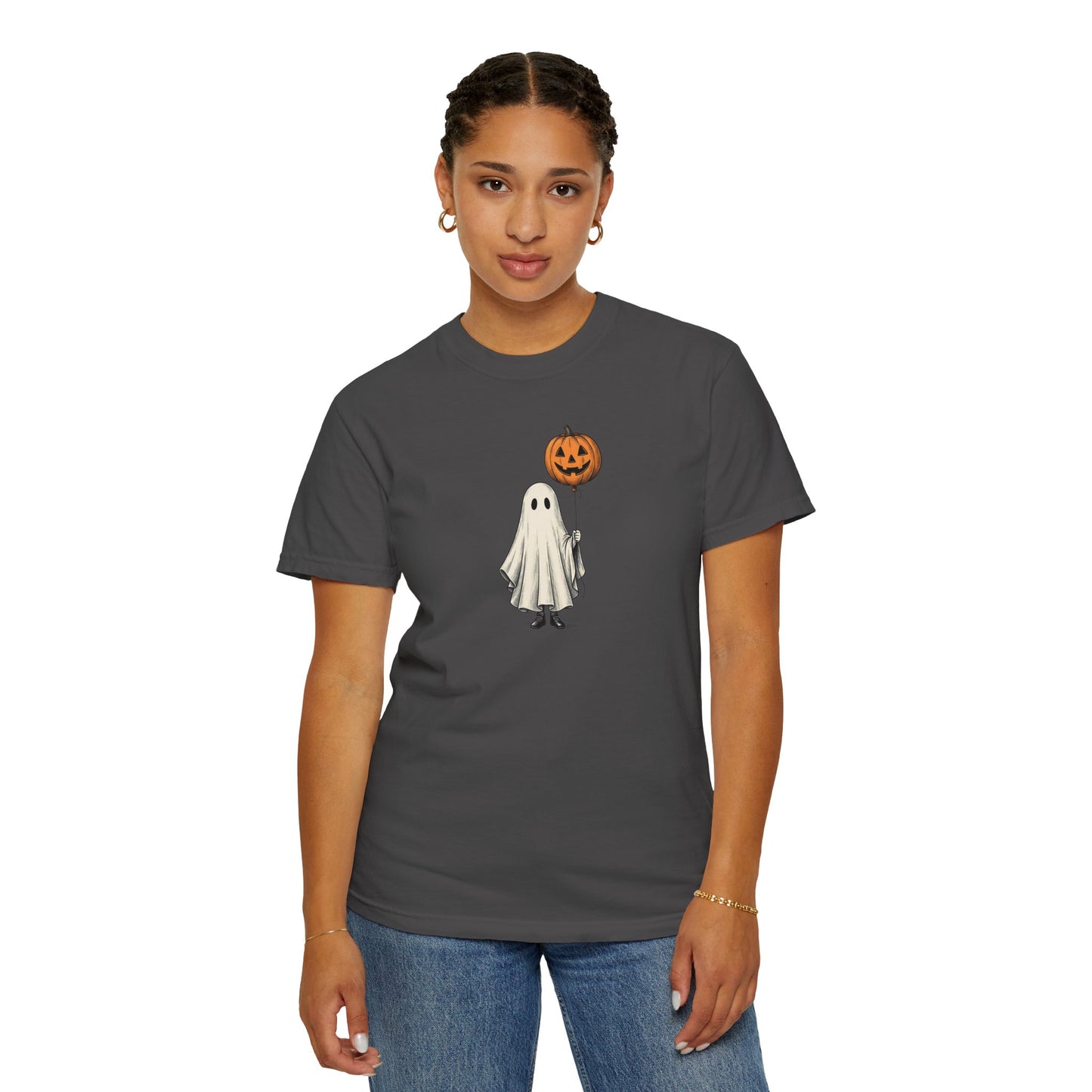 Simple Boho Ghost Holding a Pumpkin Balloon T-shirt