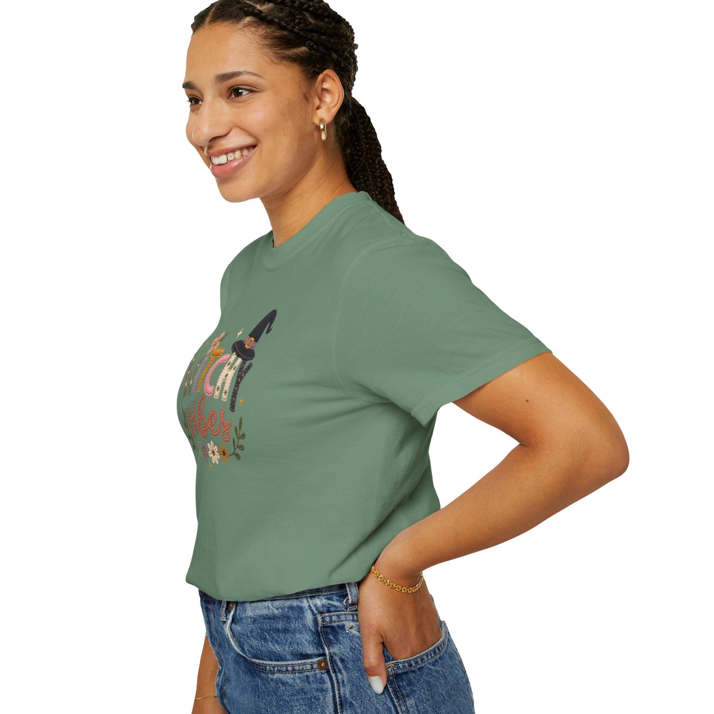 Witchy Vibes Faux Patchwork Embroidery T-shirt