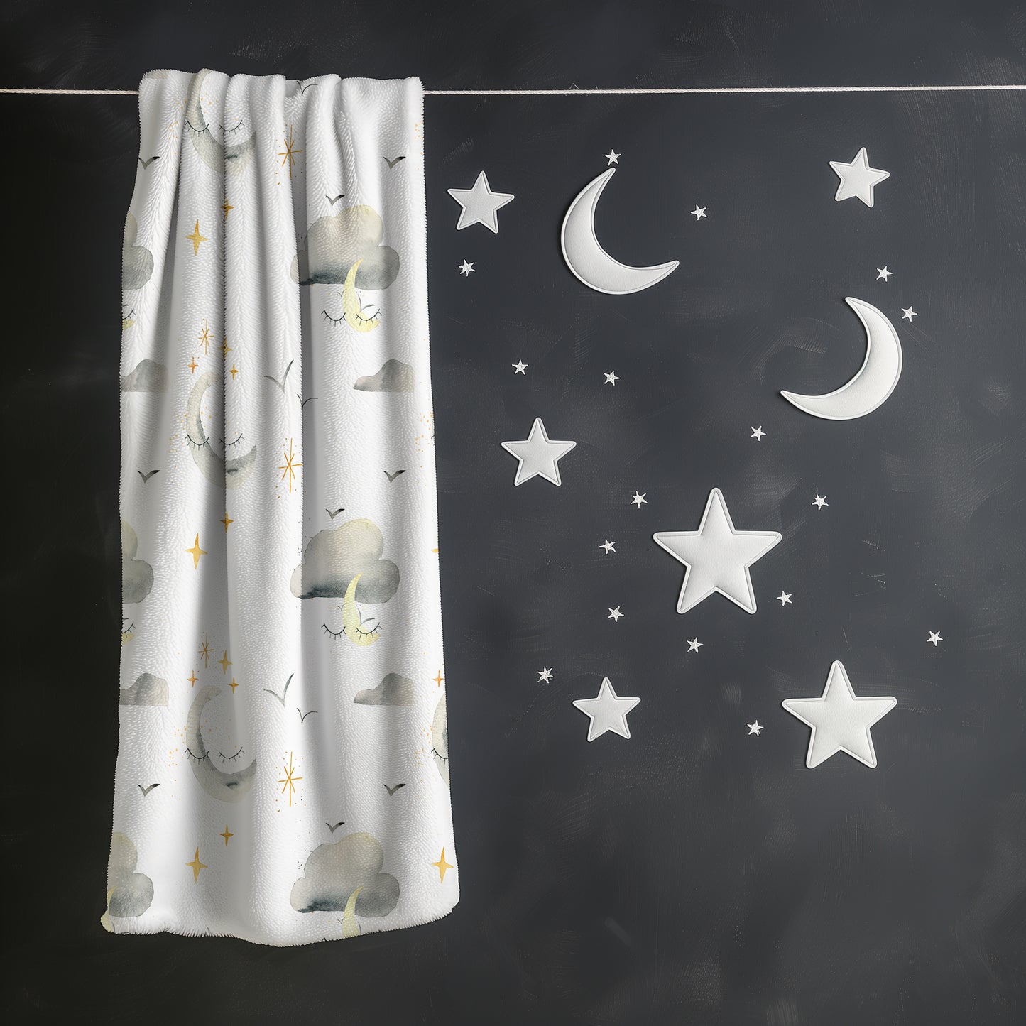 Night Sky Cloud and Moons Sleeping - Velveteen Plush Throw Blanket