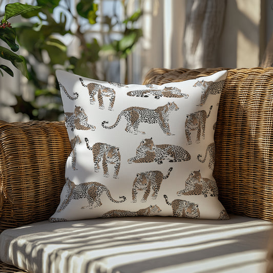 Minimalist Leopard Boho Abstract Square Throw Pillow - Chic Aesthetic - Cat Home Decor - Living Room Accessories